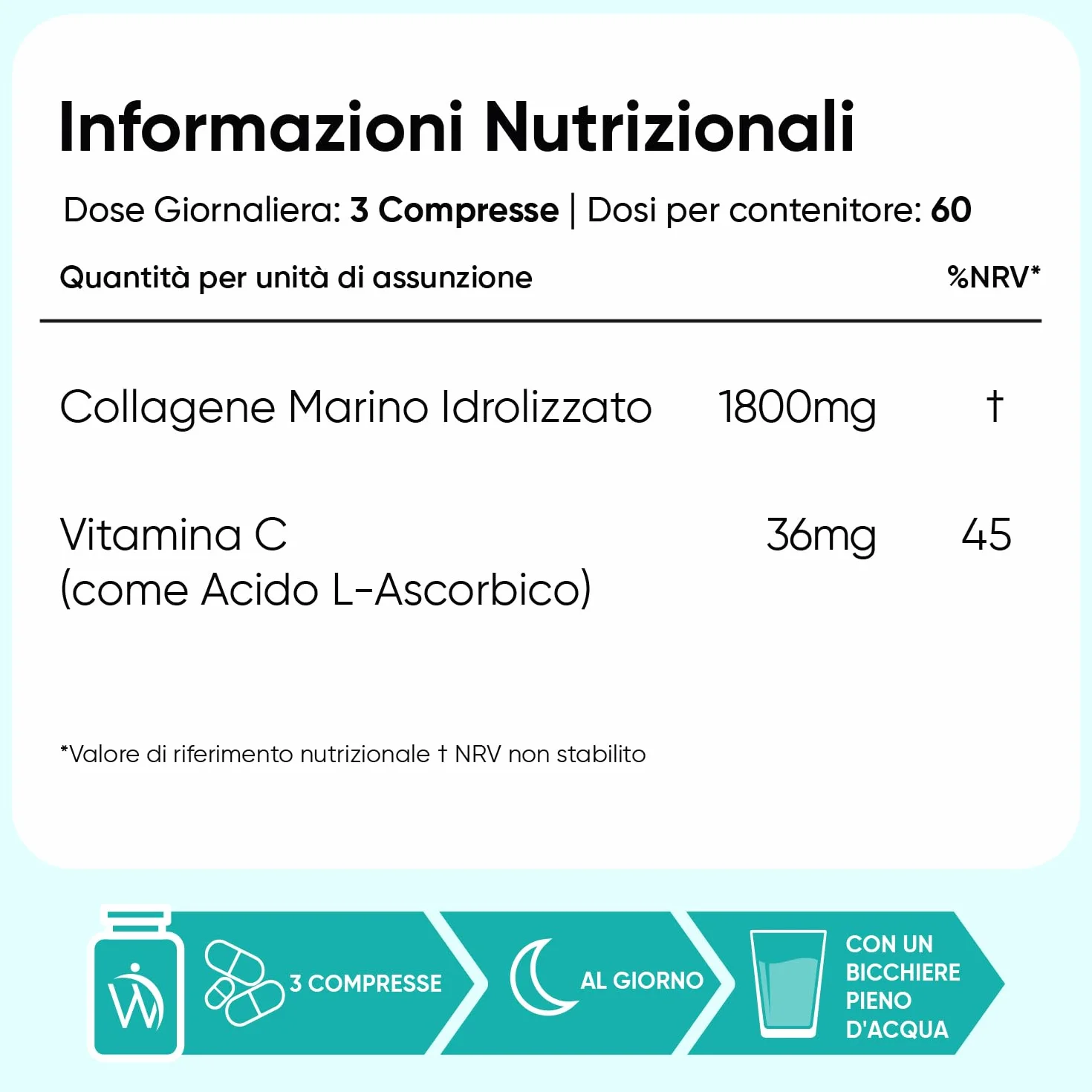 Collagene Marino 1800mg con Vitamina C Peptidi Idrolizzato Tipo I e III 180 Compresse