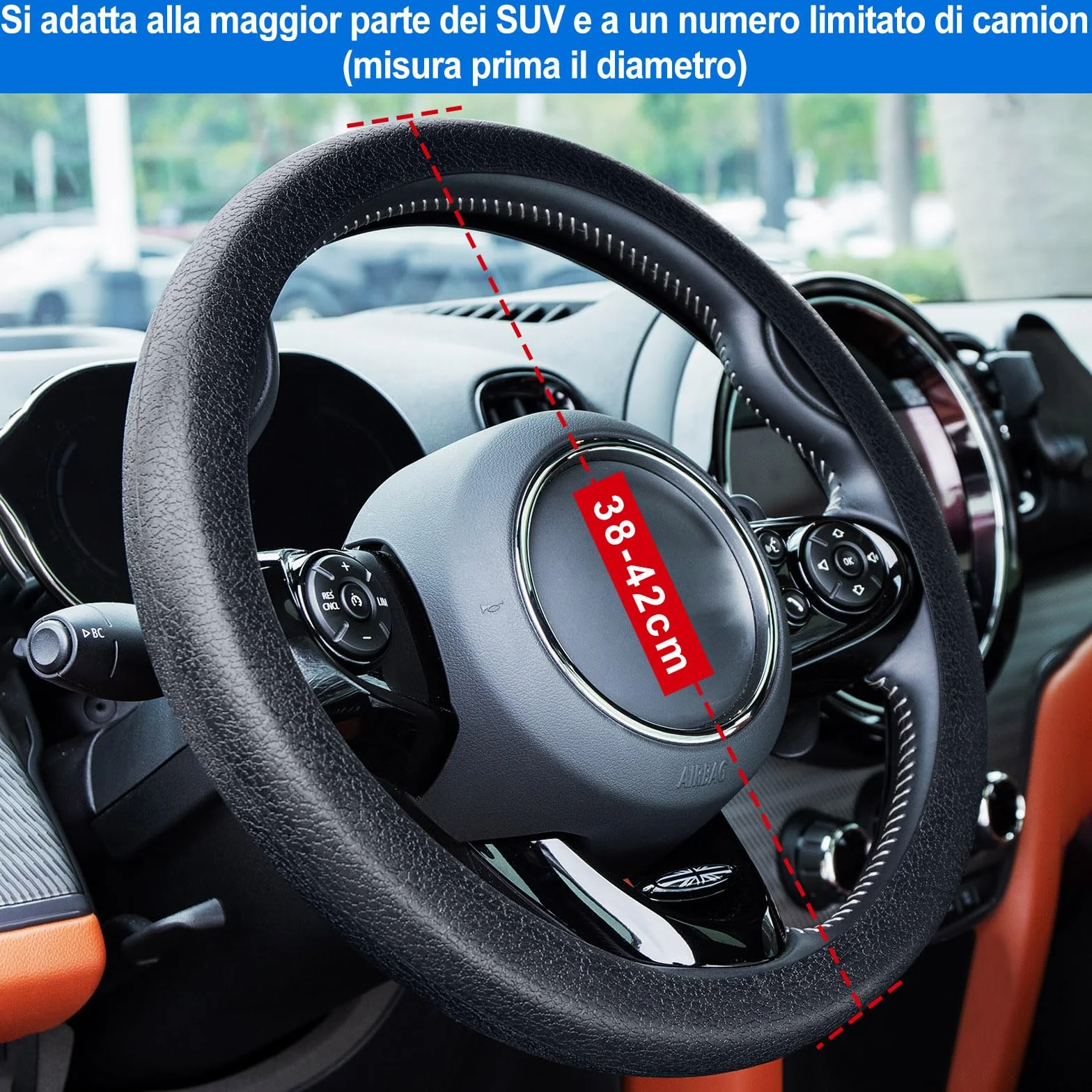 Spurtar Silicone Nero Copri Volante Coprivolante Auto Universale - Accessori Auto Interno- Copertura Copri Sterzo Macchina Essenziali da 38 a 42 cm Adatto
