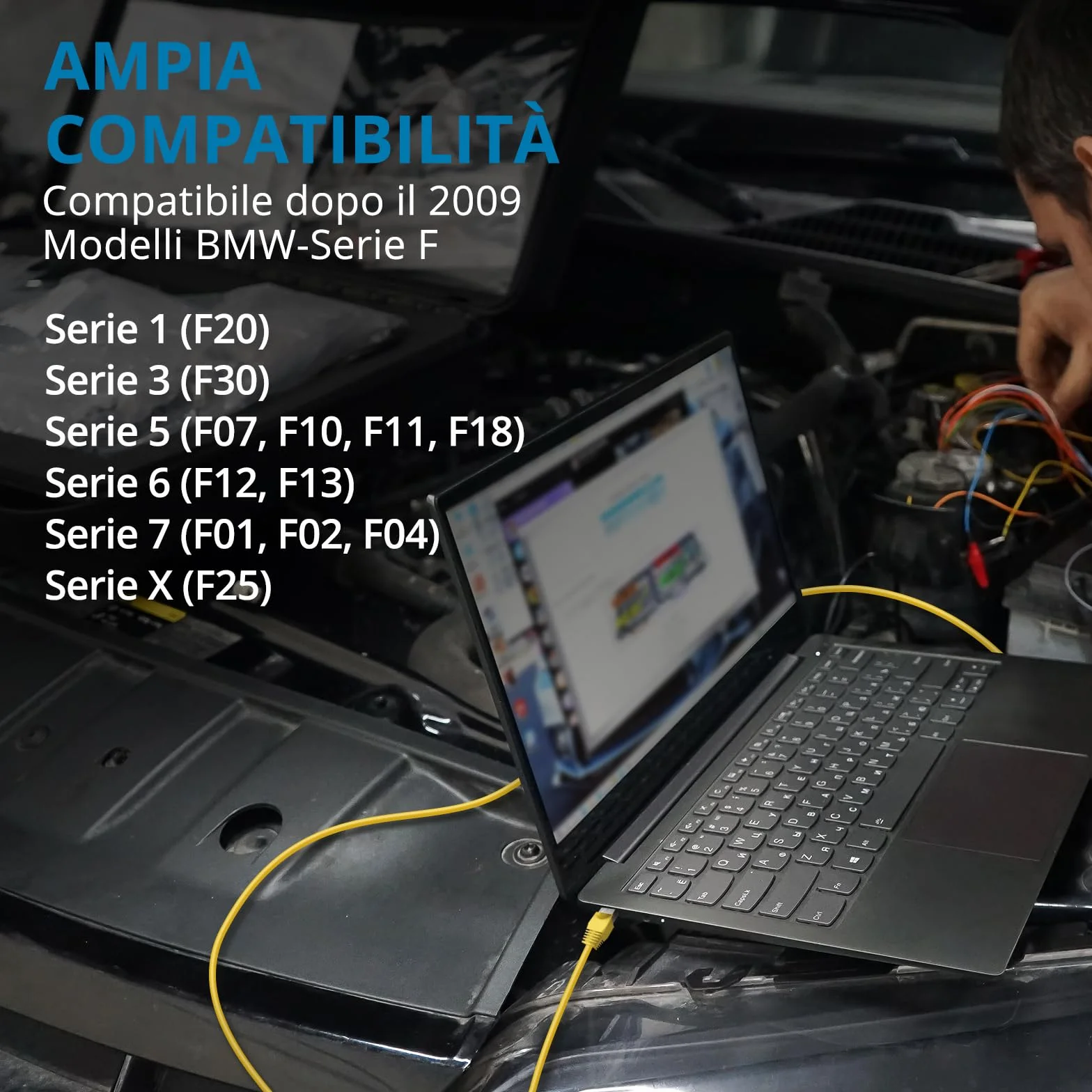 Cavo Ethernet OBD2 RJ45 AUTOUTLET per Diagnosi Programmazione Modelli Serie F 1/3/5/6/7/X 2 Metri