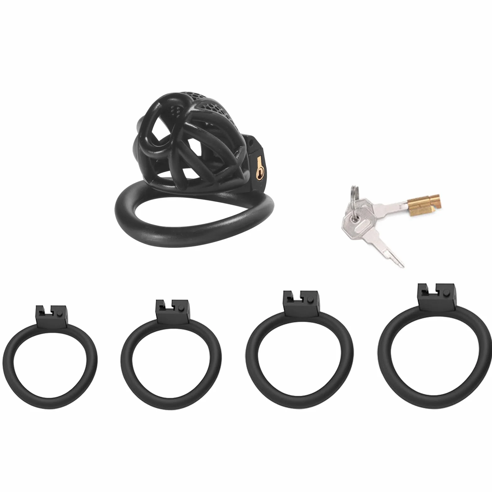 BDSMYEE chastity cage gabbia castità per uomo con 4 cockrings nero M