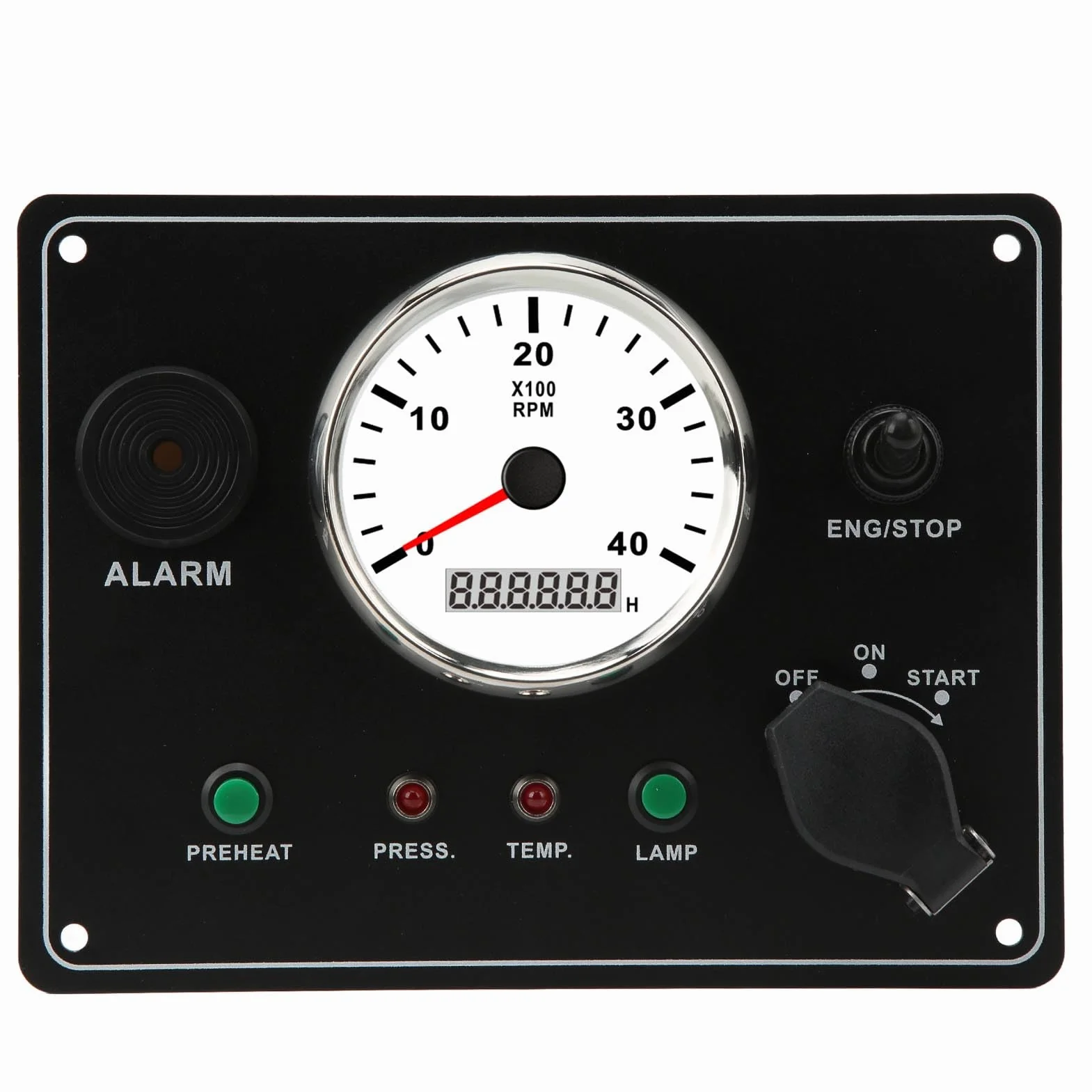 Quadro Strumenti per Barca Impermeabile IP67 con Contagiri - Multifunzione - 4000 Giri/min - Arresto Motori Accensione ON OFF - Allarme Temperatura acqua. (12V)