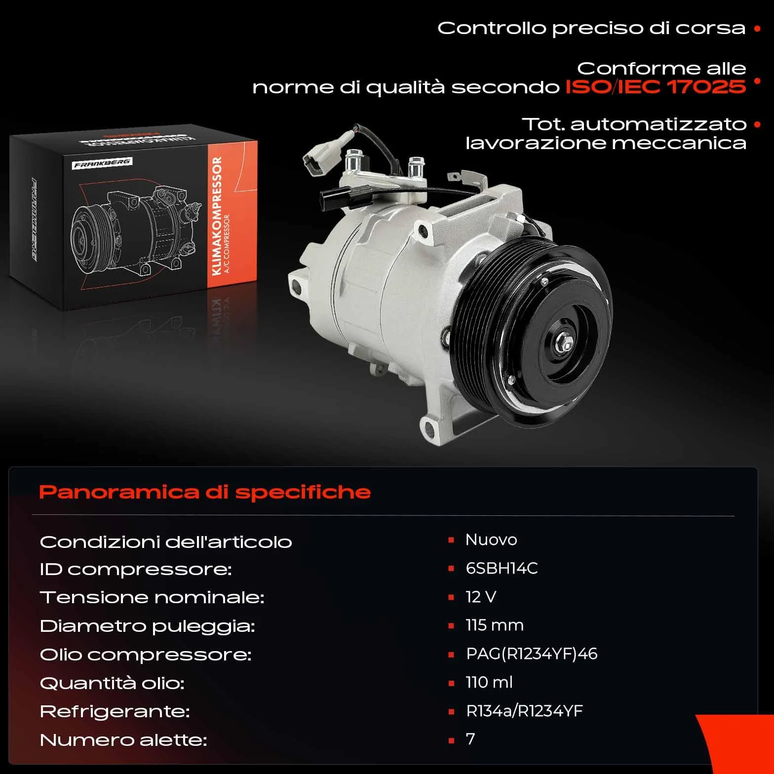 Frankberg Compressore dell'aria condizionata Compatibile con Qashqai II Scénic III Kadjar 1K0820808G
