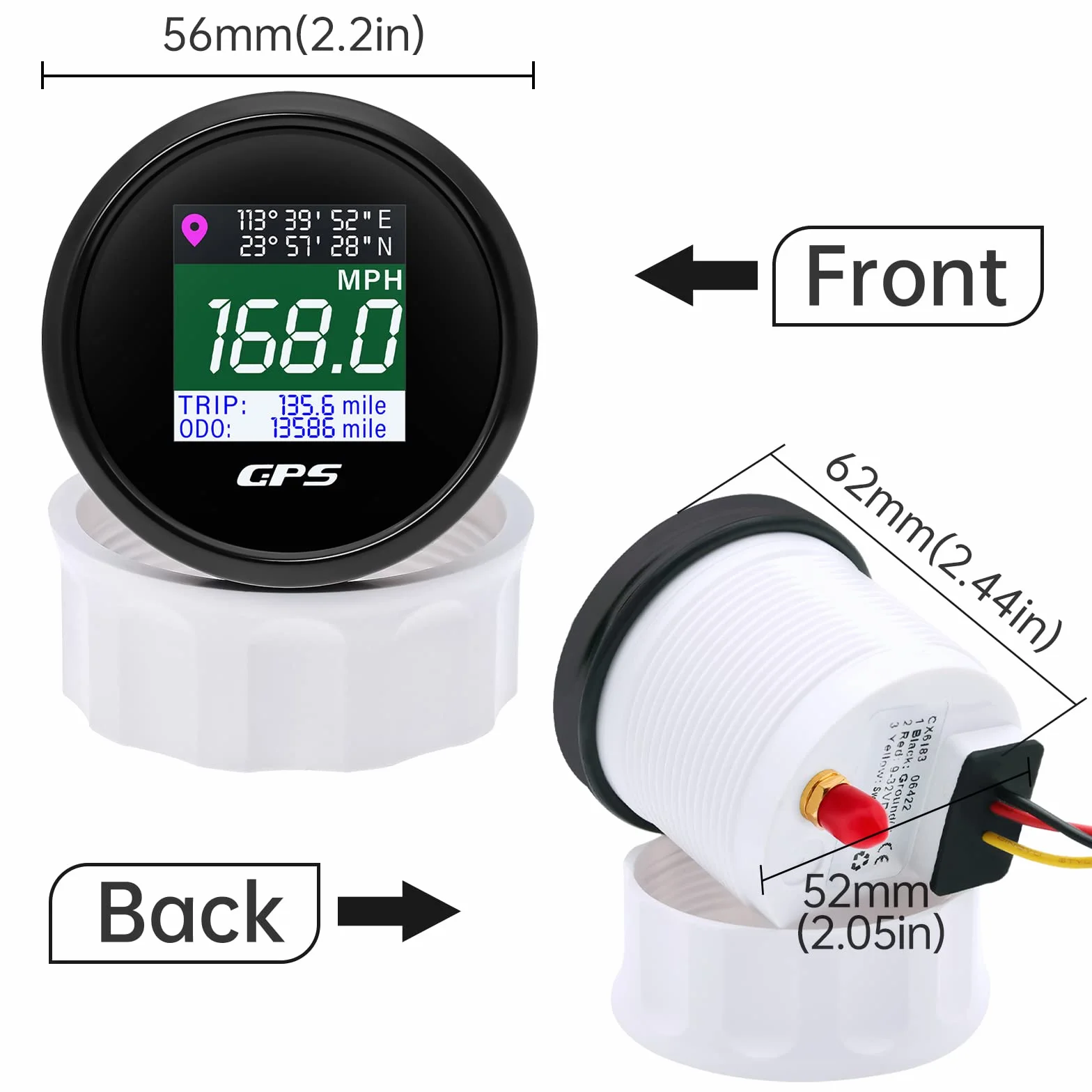 52 mm GPS tachimetro digitale impermeabile barca Km/h mph nodo antenna GPS regolabile 9-32 V fit auto camion moto marina