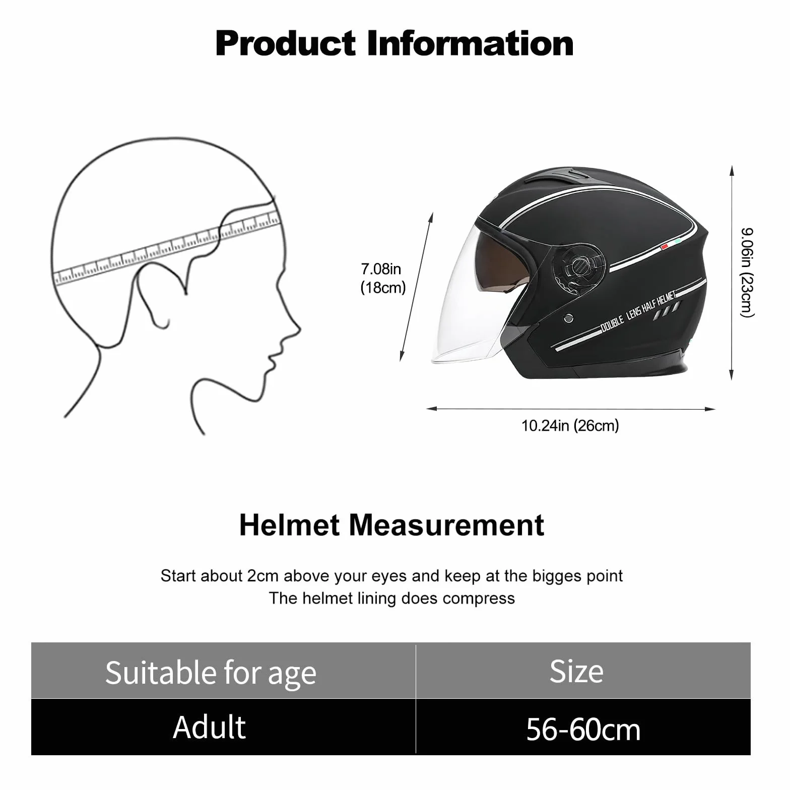 Casco Semiaperto Adulto con Doppia Visiera, Casco Moto Demi-Jet Moto Cross Casco Scooter Caschi Motorino Vintage, Piloto Urbano Helm