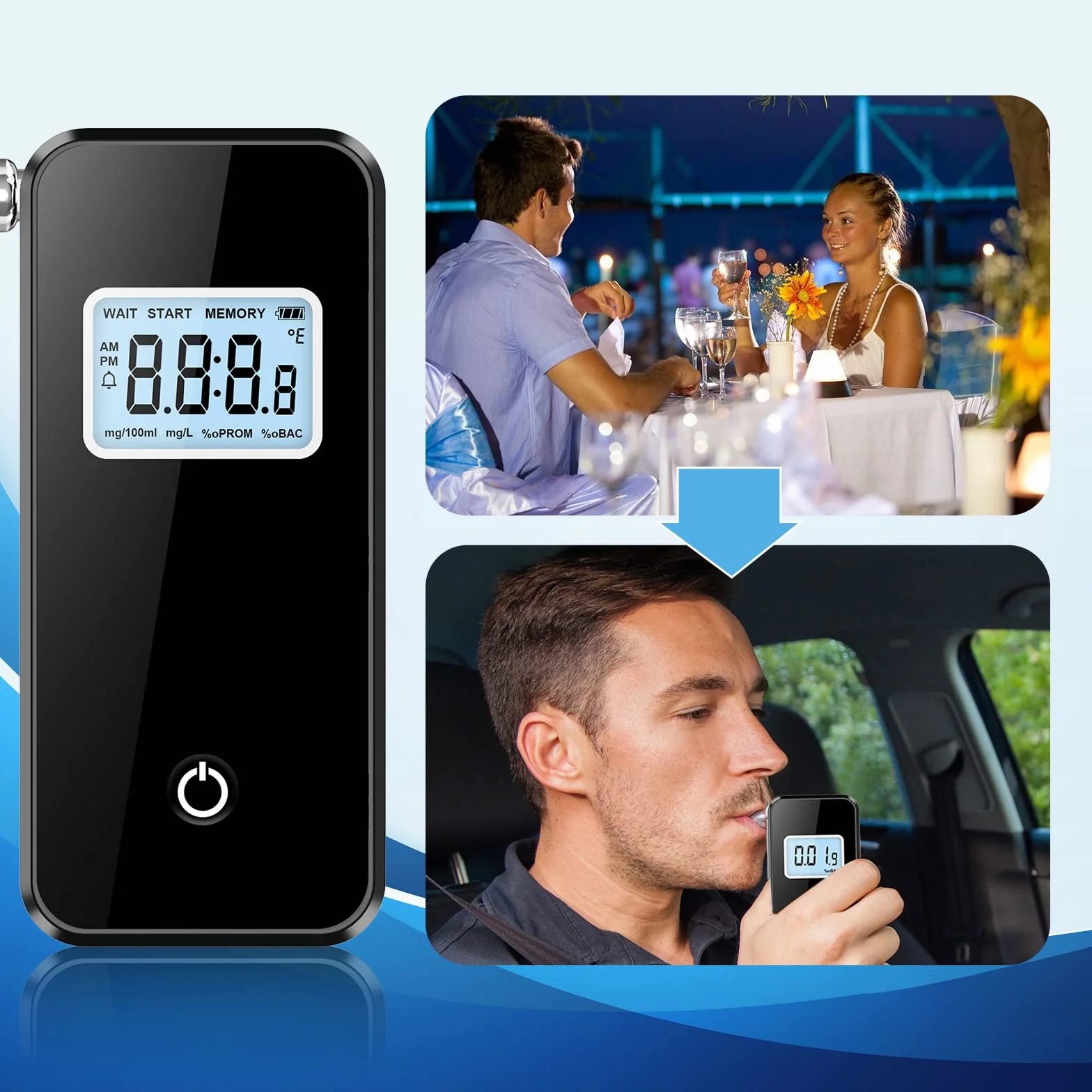 Etilometro, Portatile Test dell'alcool Digitale Professionale, Alcool Test con Precisione Sensore Semiconduttore, LCD Display e 20 Boccagli