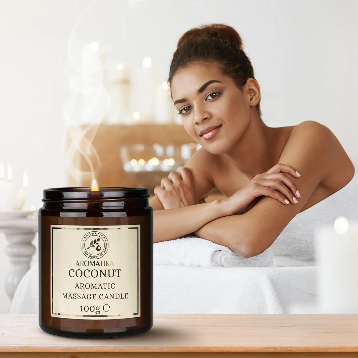 Candela da Massaggio Coco 100g - Cera di Soia - Olio di Cocco, Mandorla & Monoi di Tahiti - Aromaterapia