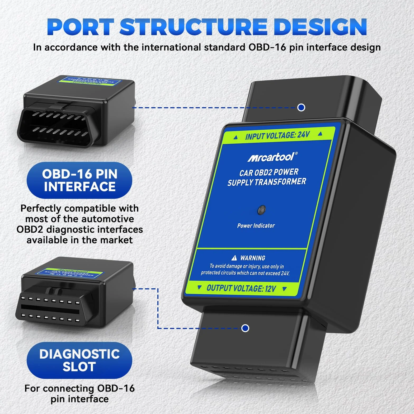 Alimentatore OBD2 24V a 12V Convertitore di Tensione 16 Pin MRCARTOOL