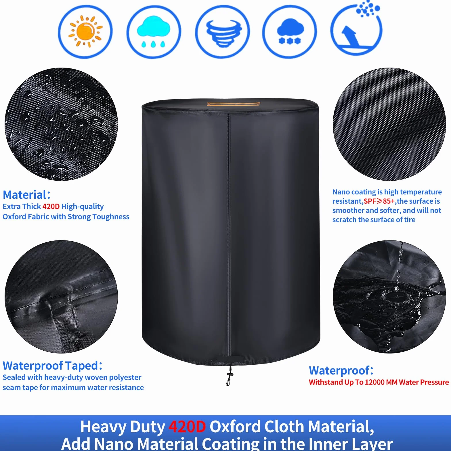 Coperture per pneumatici 420D impermeabili universali per conservazione invernale con cerniera