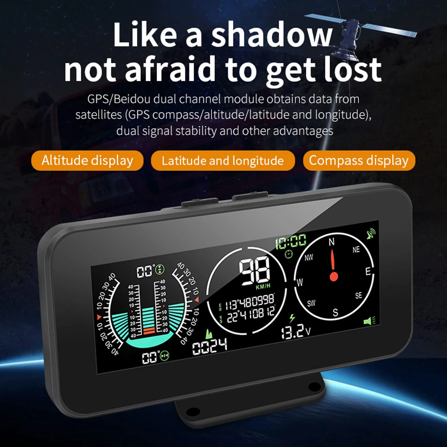 Display HUD Digitale Universale per Auto con GPS, Tachimetro, Bussola e Inclinometro LCD a Colori