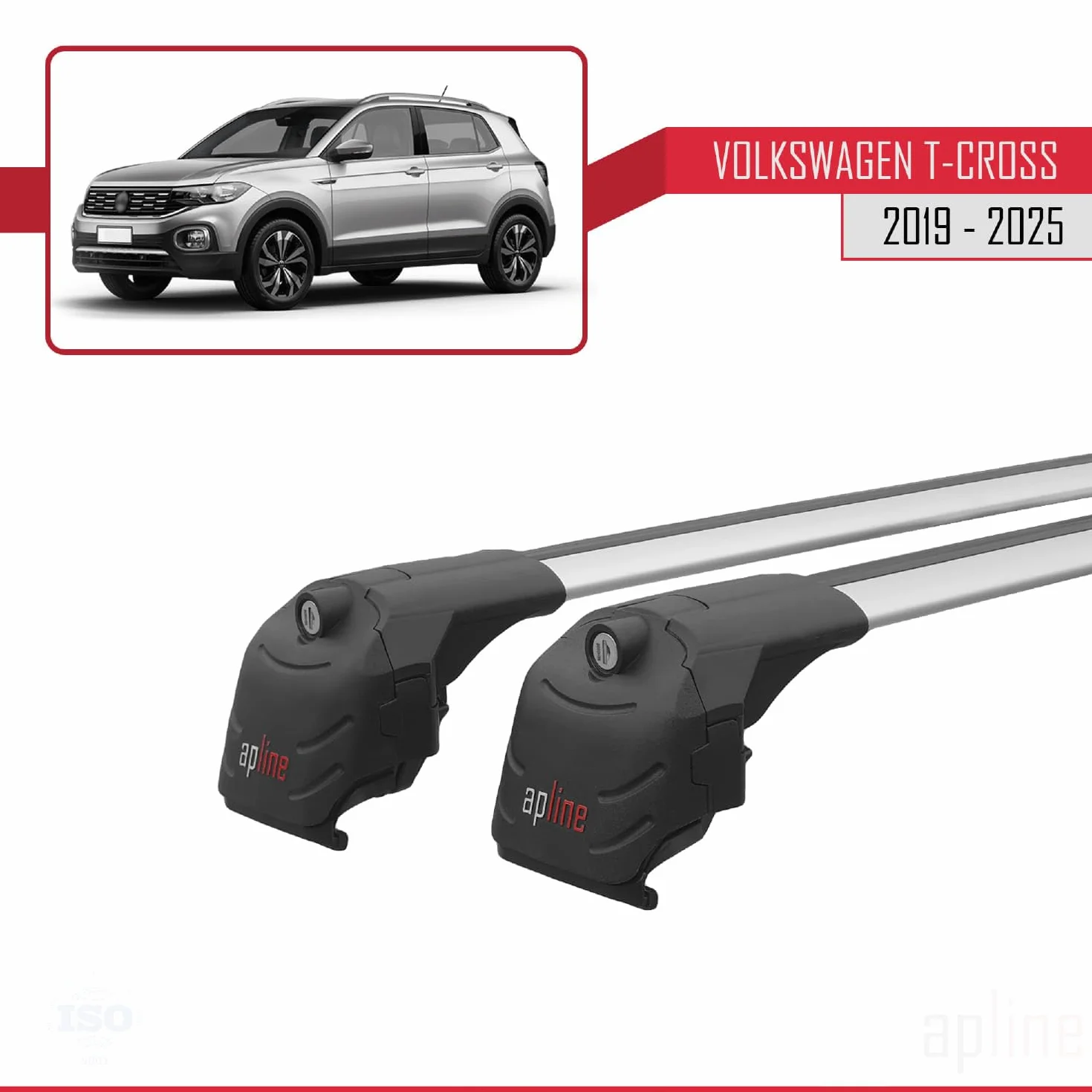 Compatibile con Volkswagen T-Cross (C11) 2019-2026 Modello ACE-2 Barre Tetto Portapacchi Auto Barre Portatutto Grigio Alluminio 2 Barre