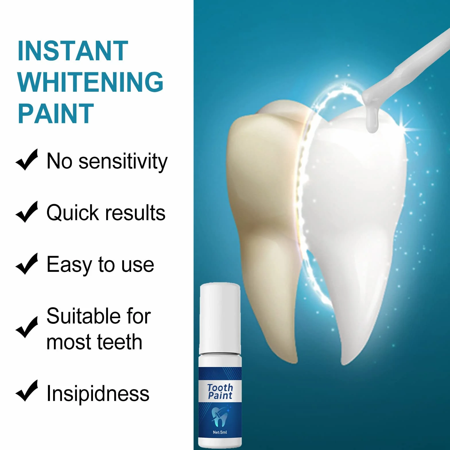Teeth Whitening Paint, Teeth Stain Remover, Instant Whitening Gel (5Pcs)