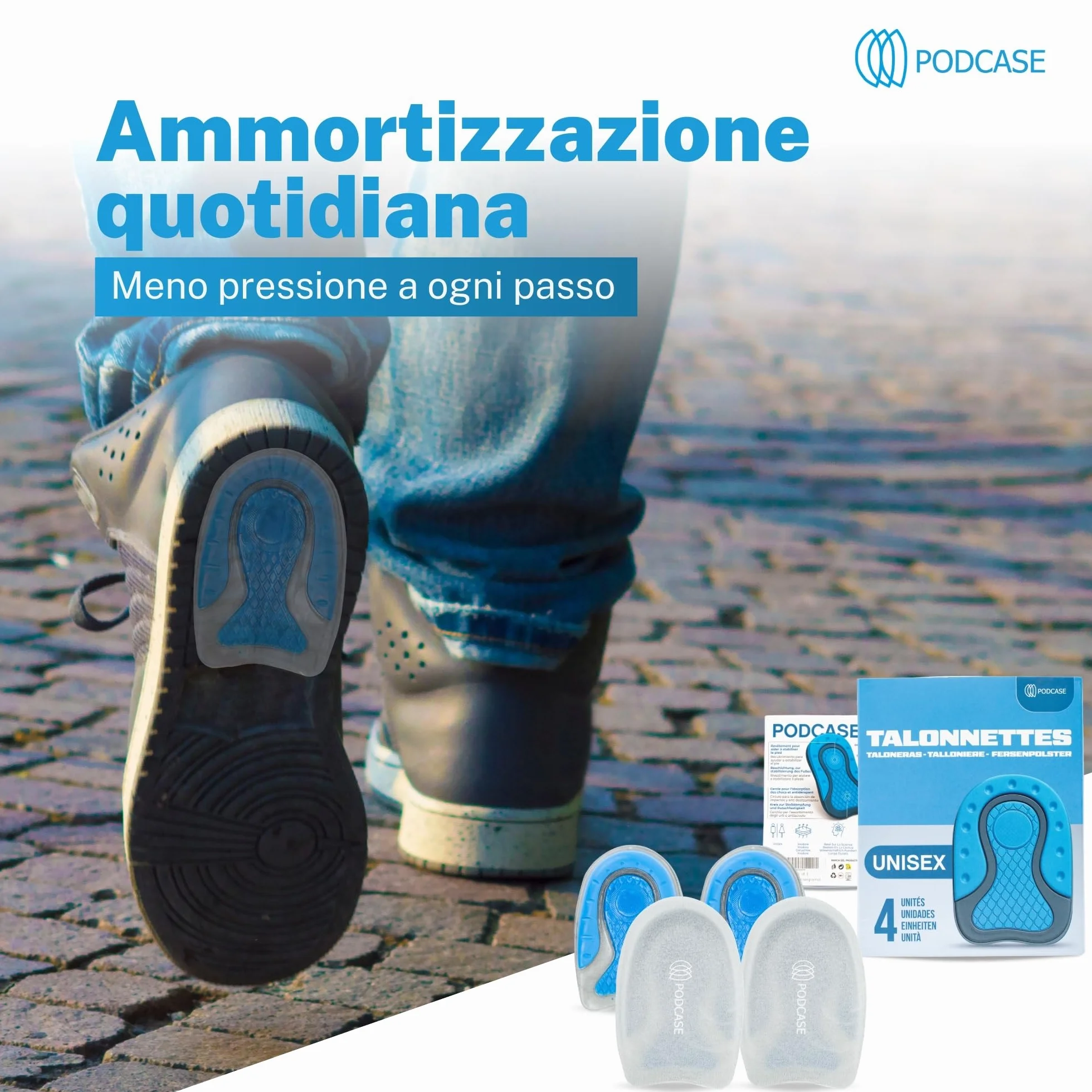 Solette Gel Ortopediche per Fascite Plantare e Spina Calcaneare - Set 4 Talloniere Silicone Unisex (Grigio, L 41-47)