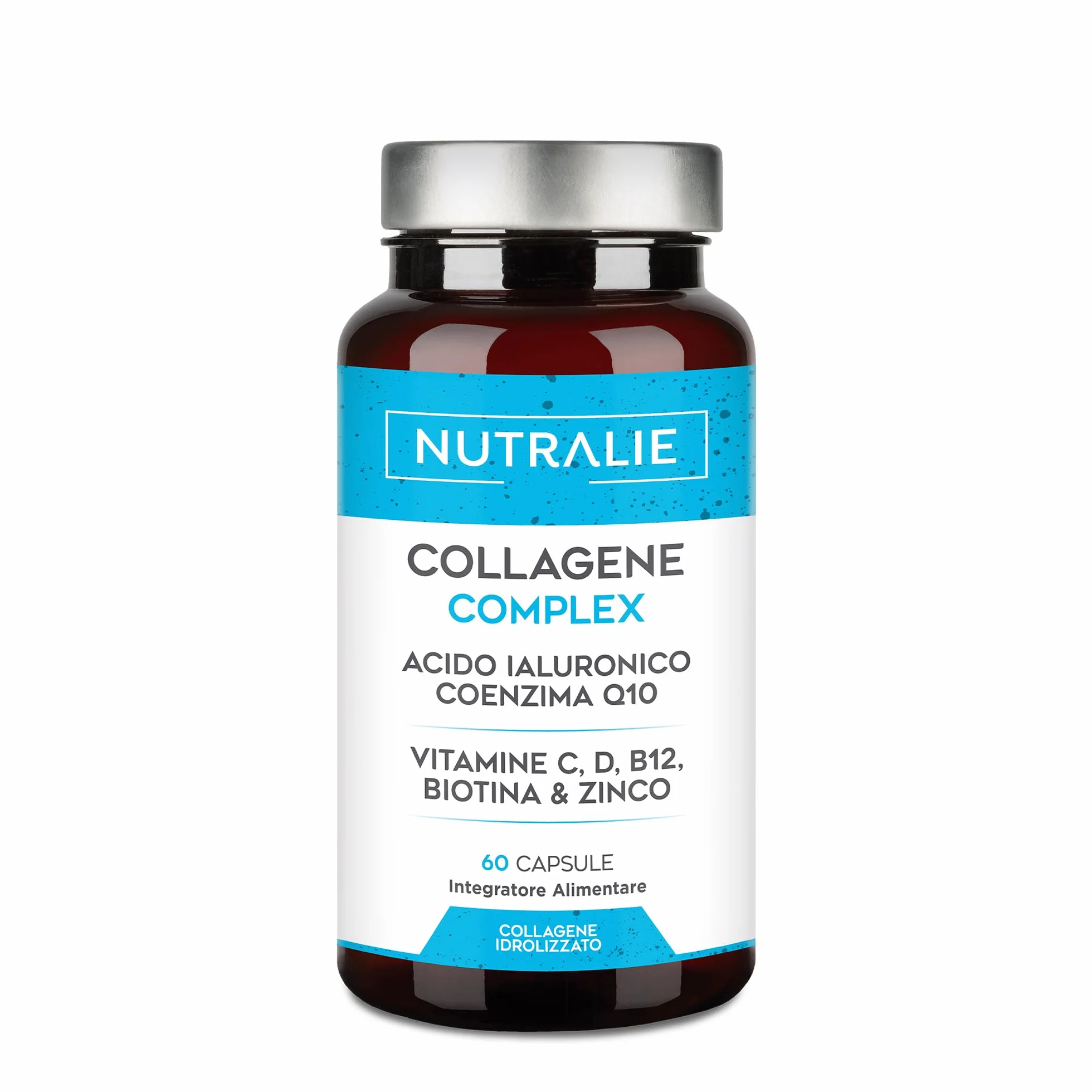 Collagene Acido Ialuronico Idrolizzato Biotina Q10 Pelle Cartilagine Vitamina C D B12 Zinco Collagen Complex 60 capsule Nutralie