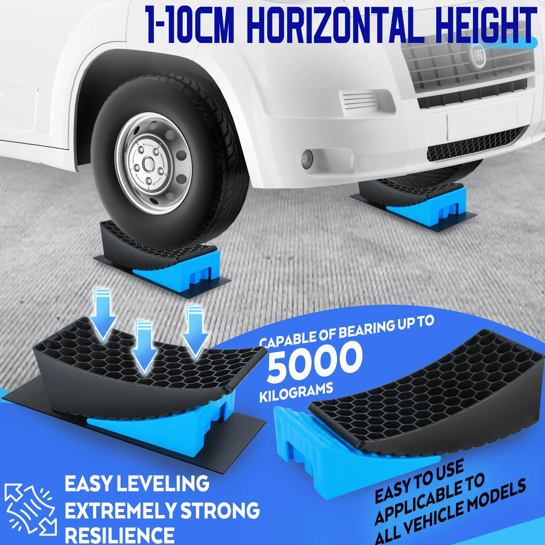 Cunei livellatori per Camper, 2 Pezzi, Rampe Sollevamento Auto fino a 5000 Kg, blue