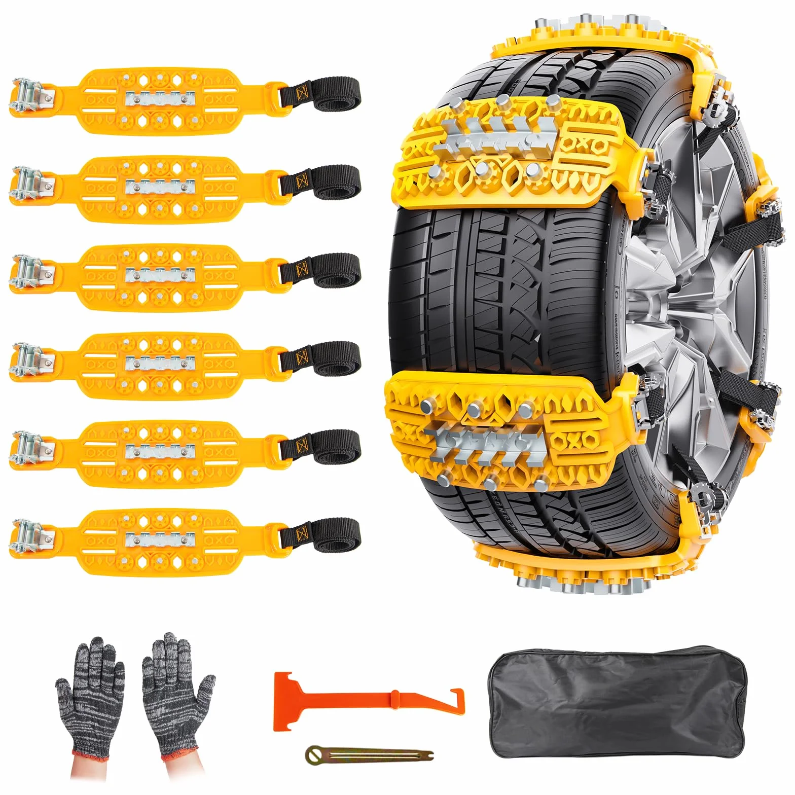 Ninonly Catena da Neve per Auto 6Pcs Universali Catene Auto di Emergenza Antiscivolo Catene da Neve Facili da Montare per Qualsiasi Pneumatico con Grandezza Compresa fra 165mm-265mm