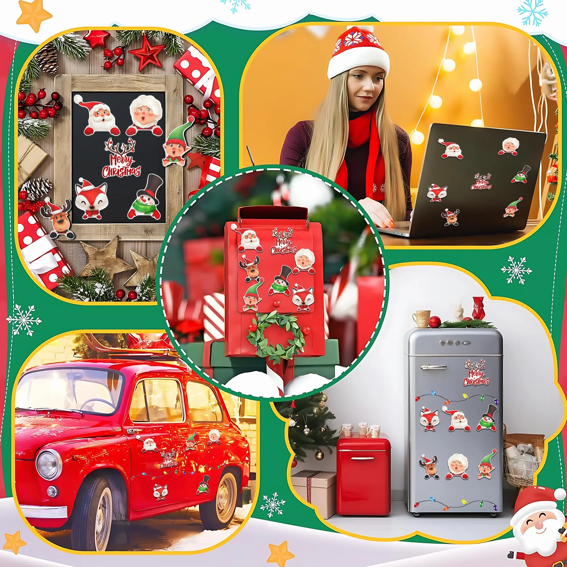 Set 25 Pezzi Magneti Auto Natale Riflettenti Albero Renne Babbo Natale Fili Magnetici Decorazioni Feste