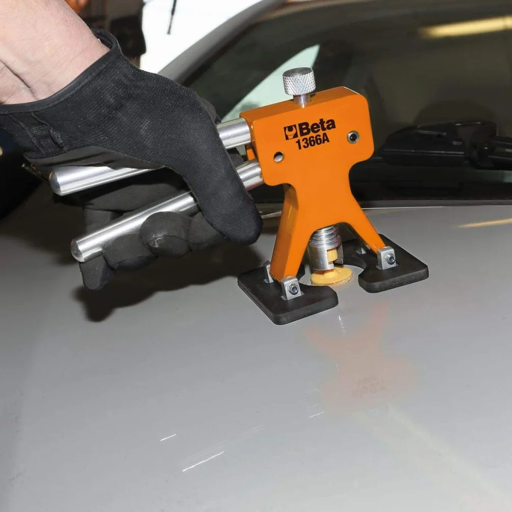 BETA - Attrezzo Levabolli con Kit 19 Funghetti in Plastica per Colla a Caldo, Strumento Professionale per Rimozione Ammaccature Carrozzeria Auto Grandine e Portiere Officina Carrozzeria, 1366A