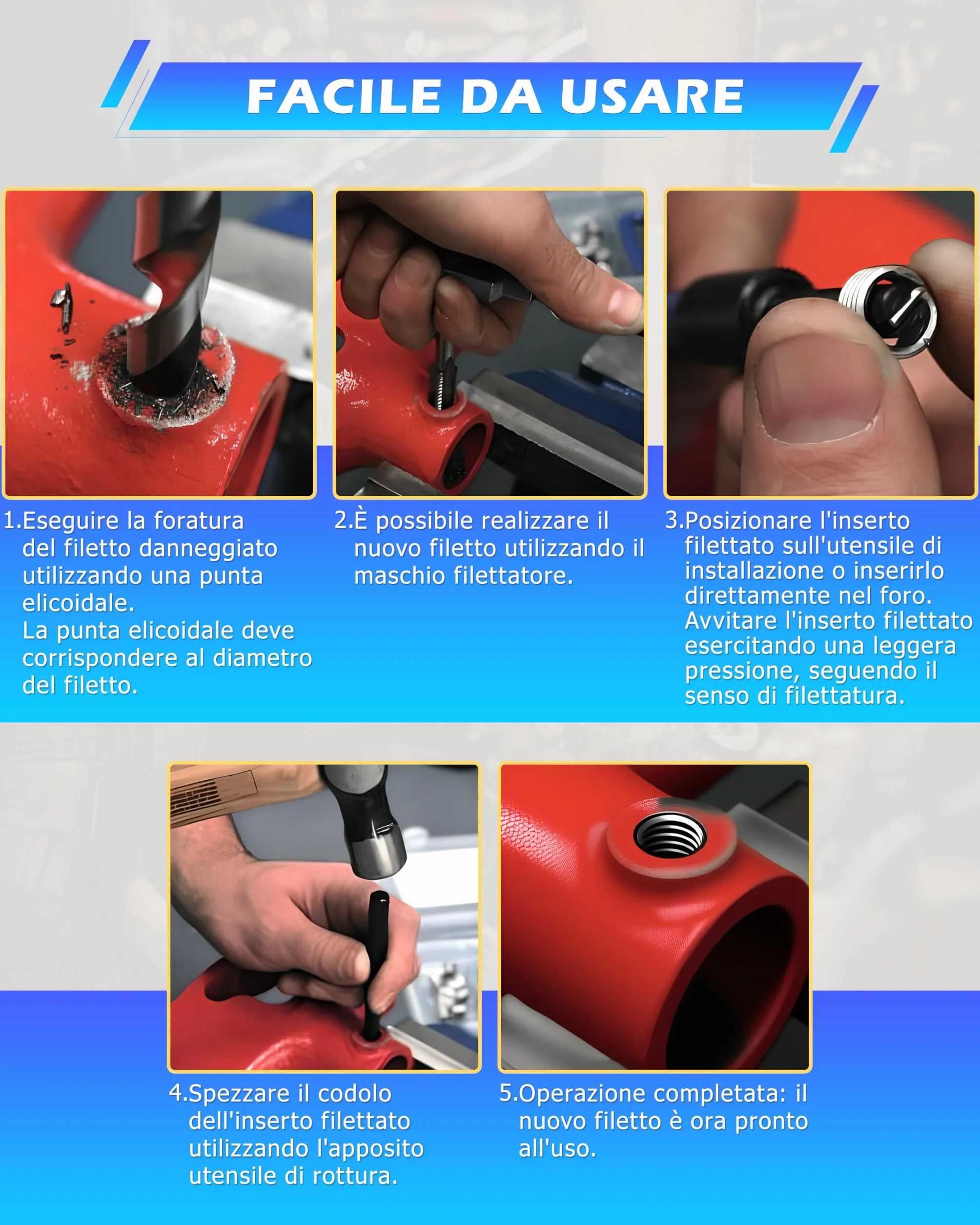 DAYUAN 131 pezzi set riparazione trapano Helicoil M5 M6 M8 M10 M12 manicotto filettato