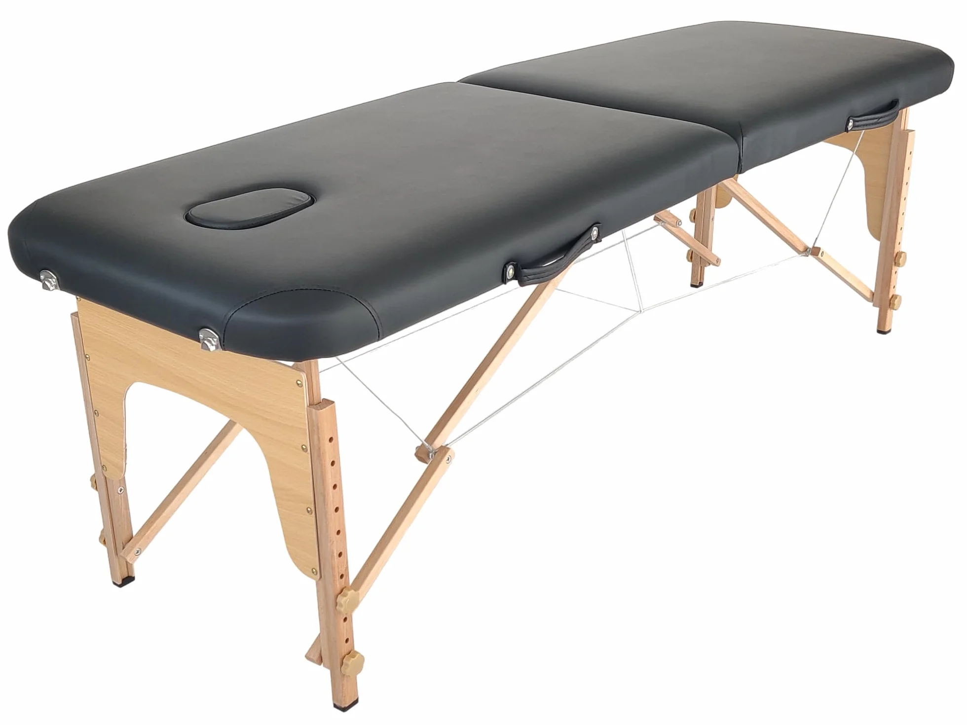 Beltom Lettino da Massaggio 2 Zone in Legno 185x60 cm Portatile 11,6 kg Pannello Reiki Angoli Arrotondati e Rinforzati Nero
