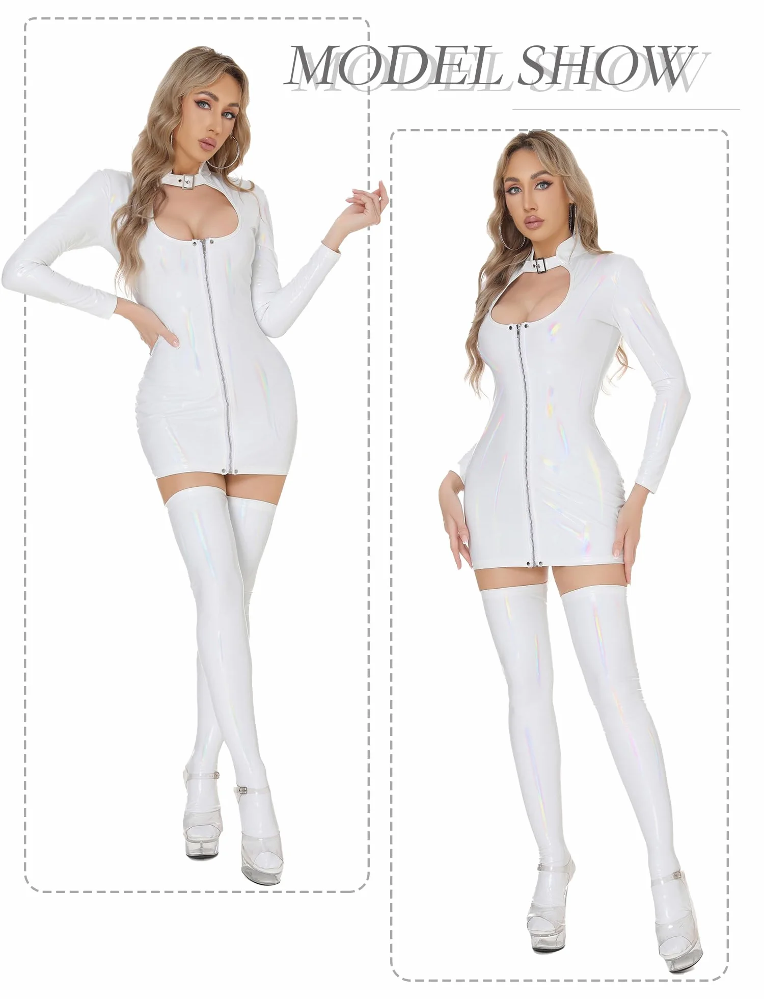 AIEOE Body Pelle Donna Mini Abito Maniche Lunghe Lingerie M-3XL