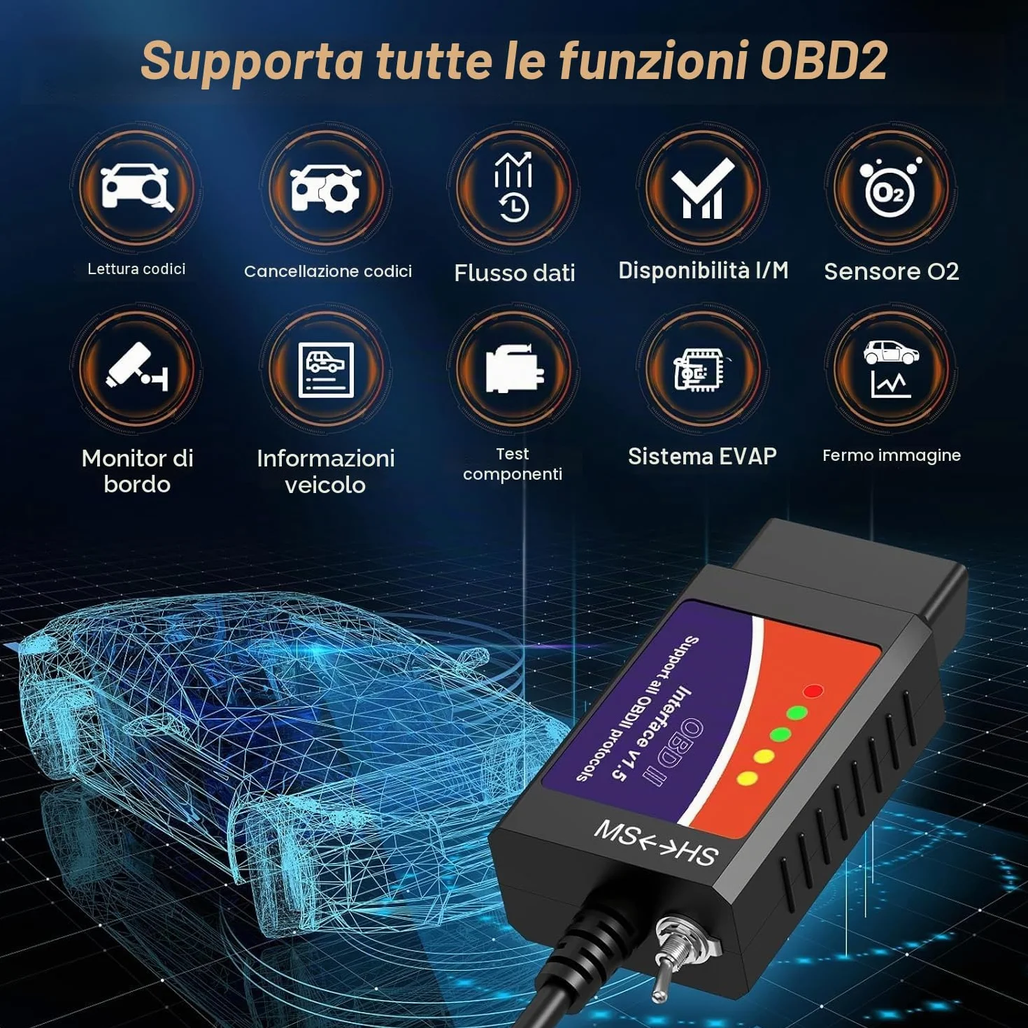 ELMconfig OBD2 Scanner USB Adattatore MS-CAN HS-CAN Diagnostico Professionale per Ford Mazda