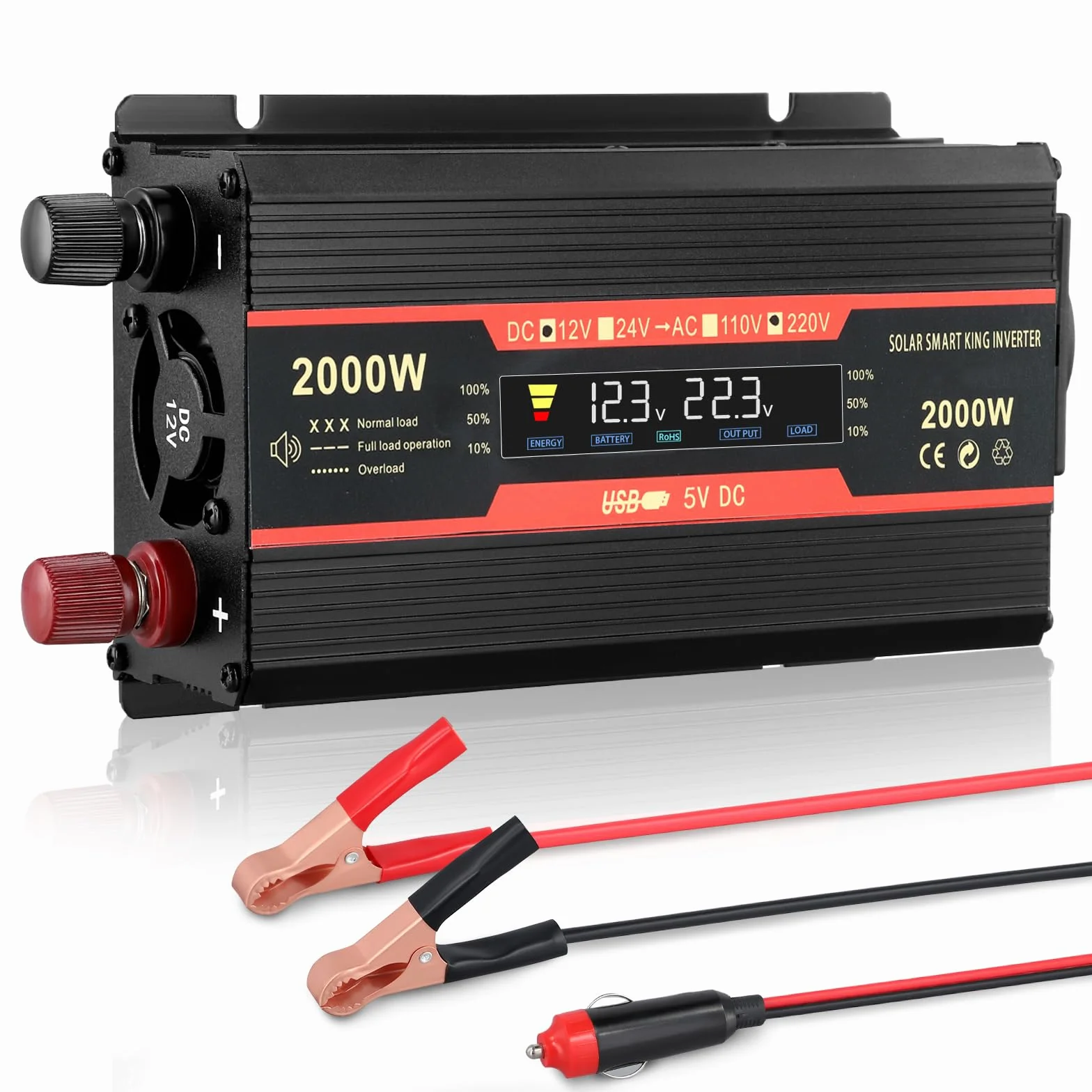 Premio Convertitore di Tensione 2000W 12V 220V Inverter per Auto con Allume Cigare 2 Porte USB