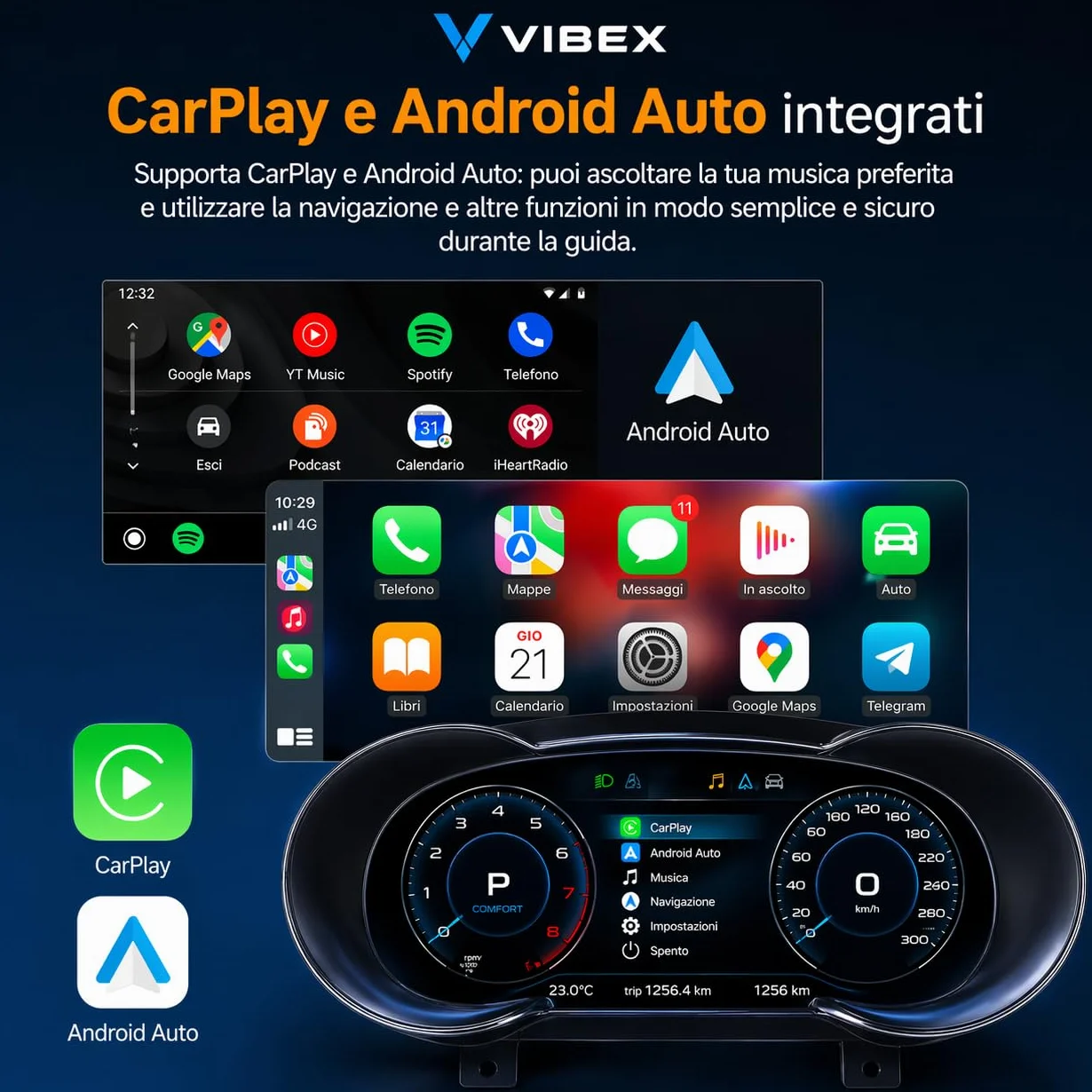 VIBEX Tachimetro Digitale 10,25 per Audi A3, S3, RS3 8V 2013-2019 |Virtual Cockpit LCD Full HD | Apple CarPlay Android Auto Wireless | Navigazione GPS | Plug & Play | Comandi al Volante |