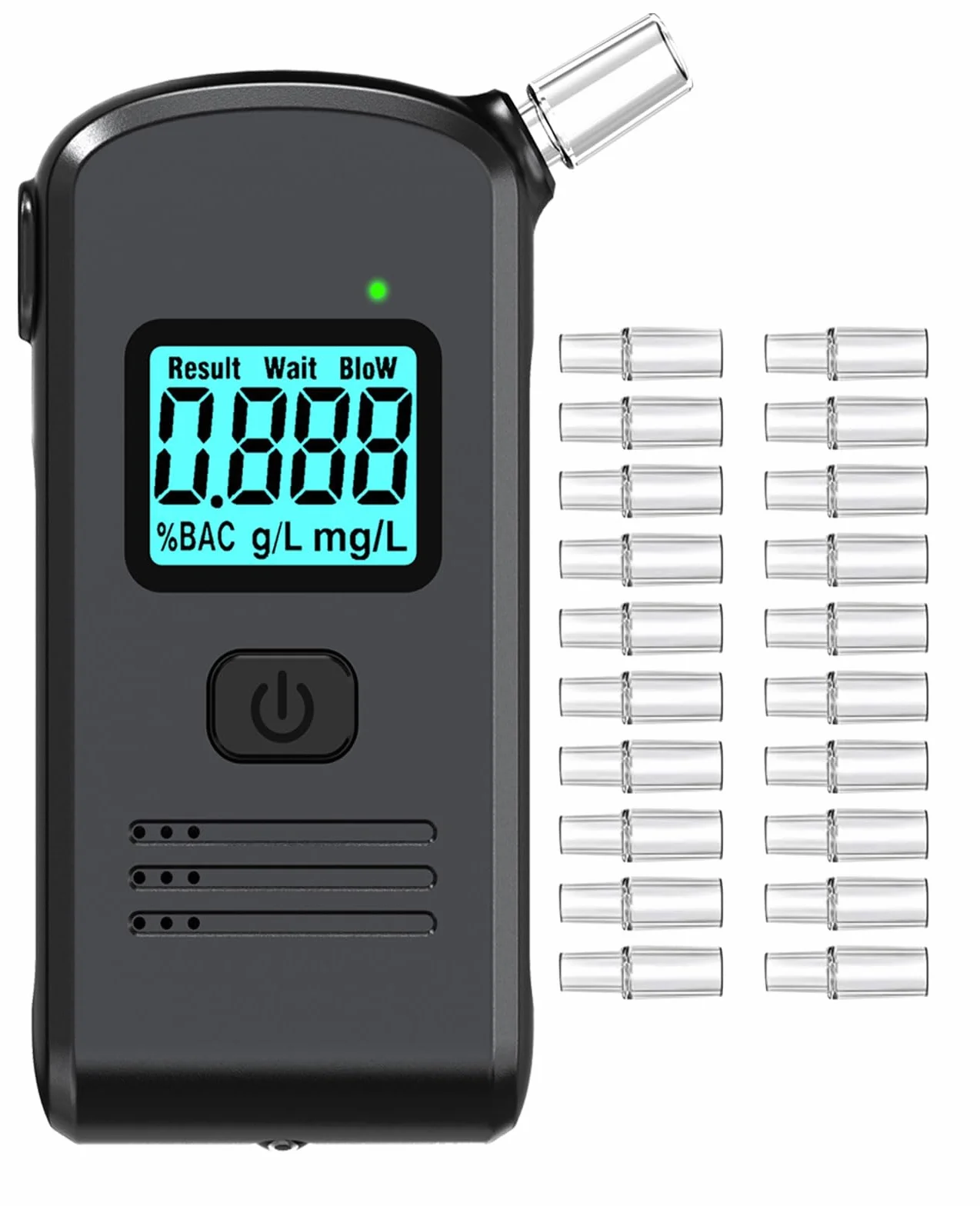 Etilometro Portatile Certificato，Apparecchio per la Prova di Alta Precisione dell’Alcol 20 Bocchini per Test Alcolemico Respiratorio Etilometro Portatile， per Uso Domestico e per Feste