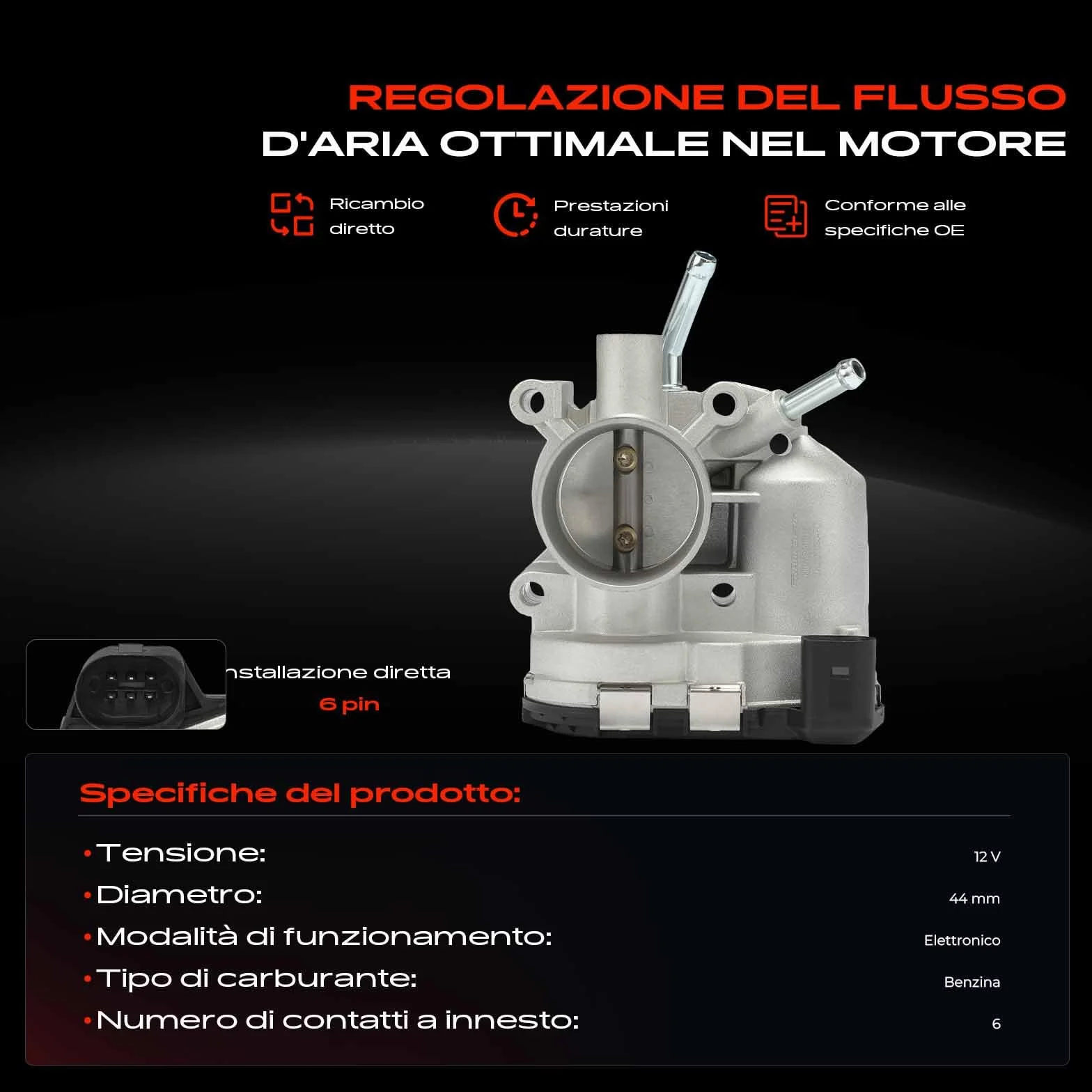 Frankberg Valvola dell'acceleratore Corpo dell'acceleratore Compatibile con L.u.p.o 6E1 6X1 1.0 Polo 6N2 1.4 L.u.p.o 6E1 6X1 1.4 Arosa 6H1 1.0 Polo Variante 6V5 1.4 Replace# 030133062C,030133062B