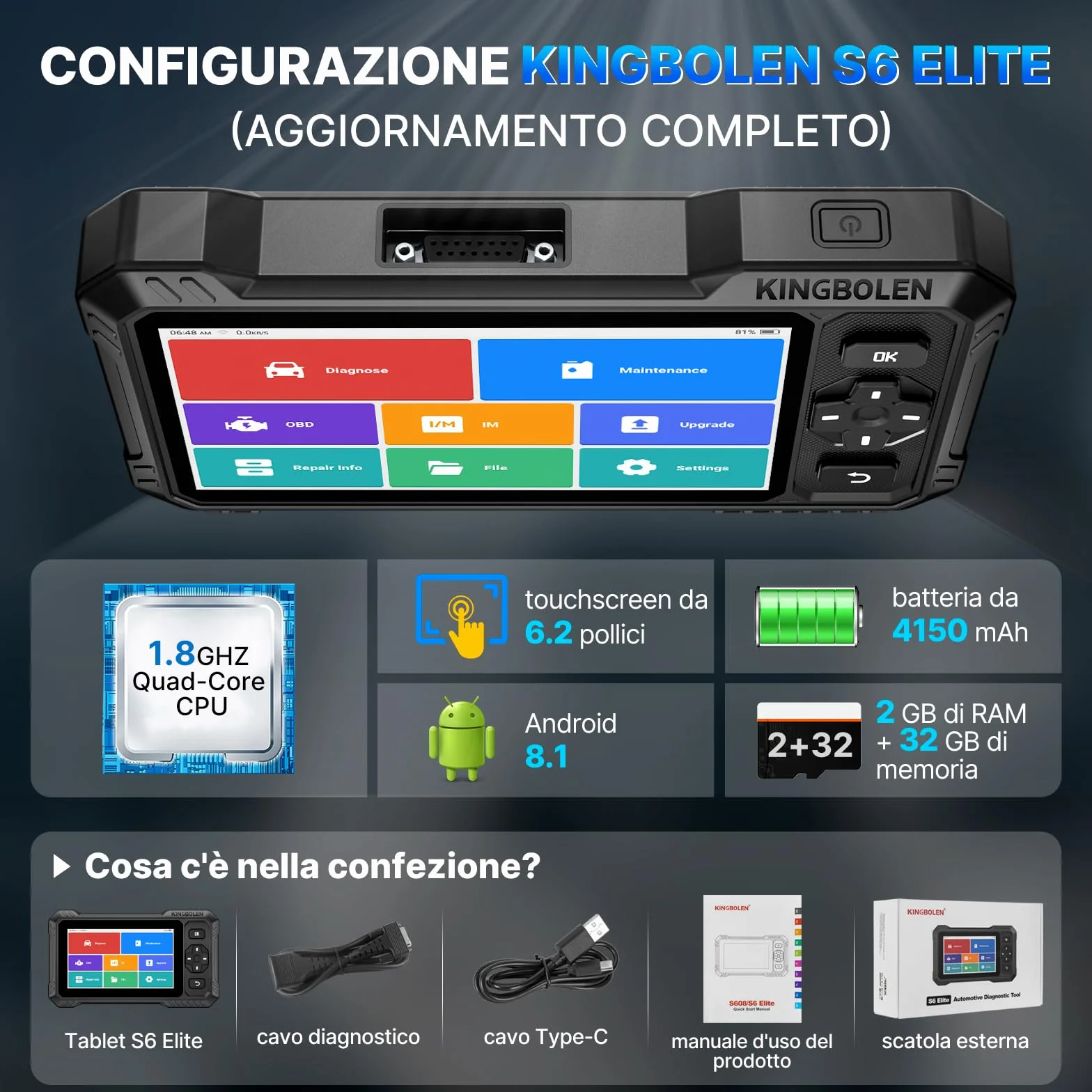 KINGBOLEN S6 Elite Diagnosi Auto Bidirezionale OBD2, Diagnostica Avanzata, 15+ Reset, FCA SGW, CANFD