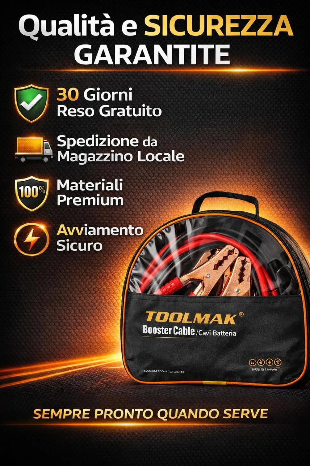 TOOLMAK Kable Rozruchowe 400A 2,5m Morsetti Isolati do Auta 3000cc Benzina Diesel