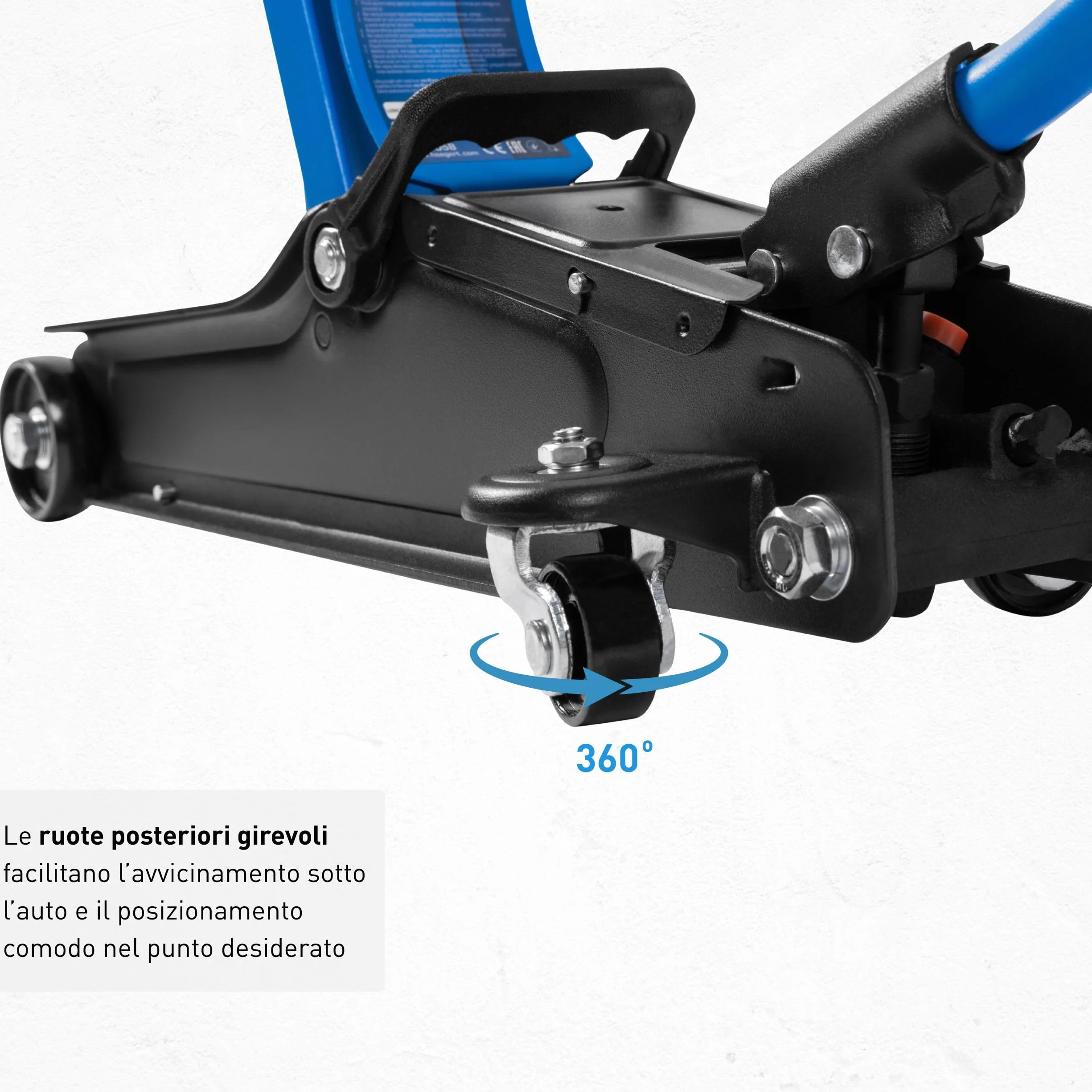 HÖGERT TECHNIK Cric idraulico piatto 2T, altezza 90-340 mm, acciaio, ruote, valvola sicurezza, sollevatore auto