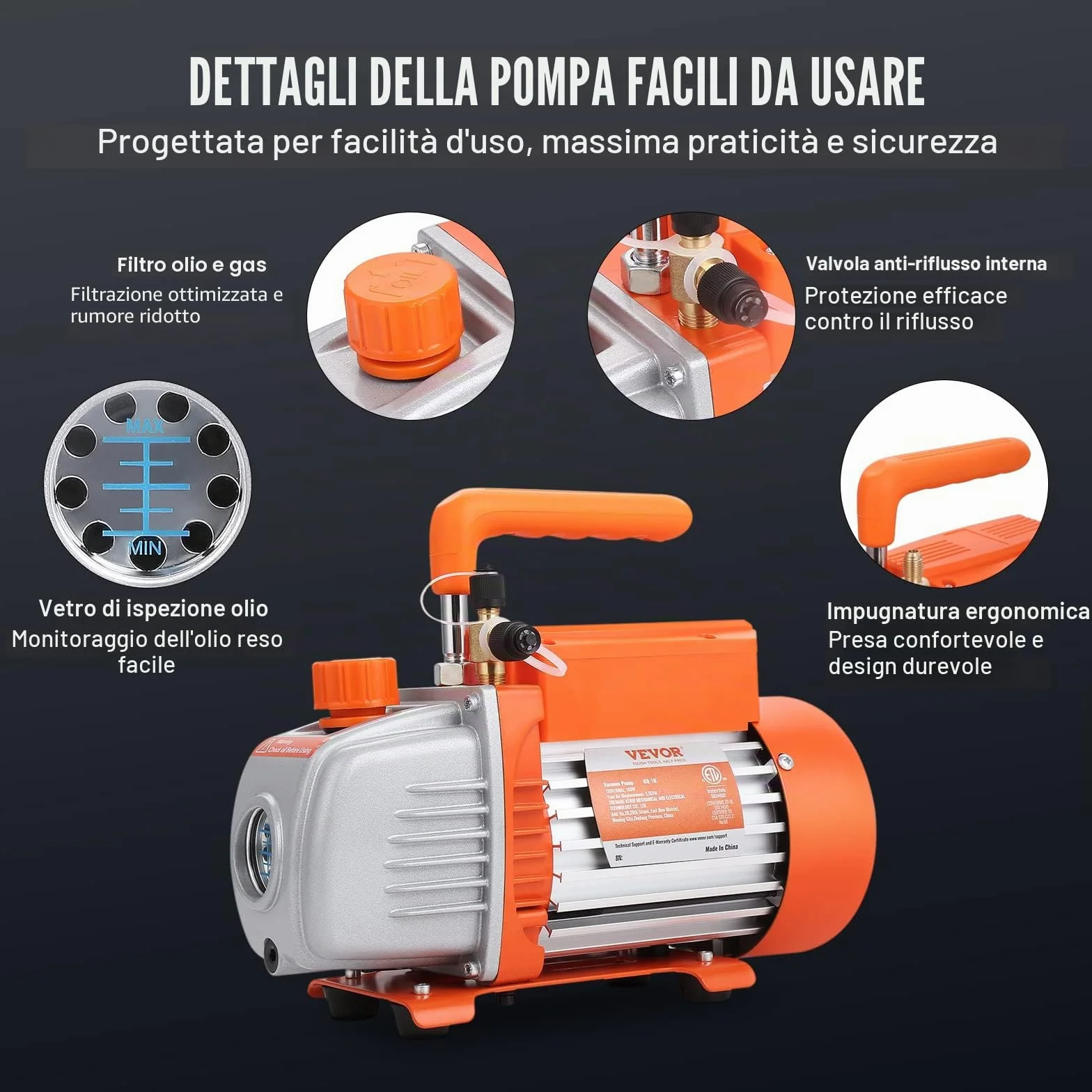 VEVOR Kit Pompa a Vuoto Monostadio 150W 100 L/min per Aria Condizionata Auto HVAC R134a R1234yf