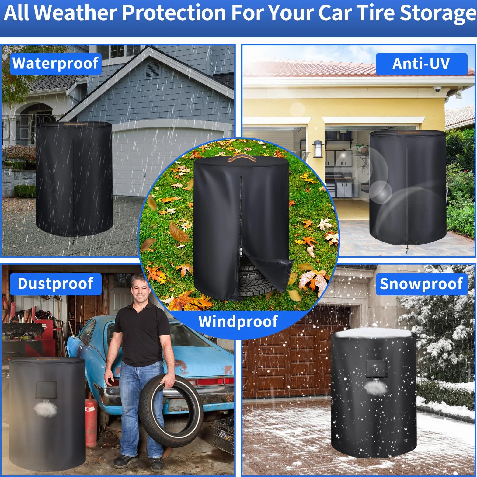 Coperture per pneumatici 420D impermeabili universali per conservazione invernale con cerniera