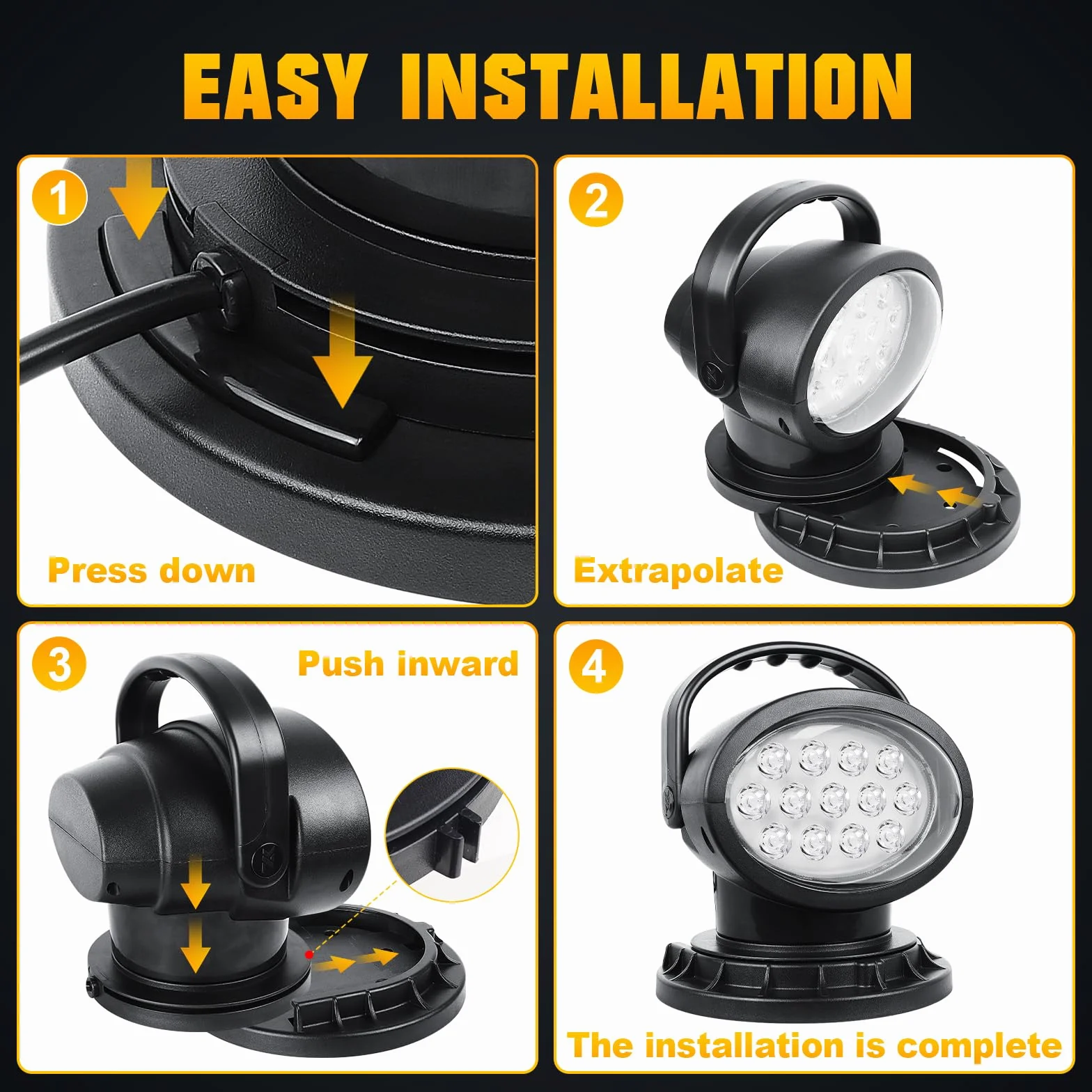 RIGIDON Strobo Faro da ricerca Led, 38W 3800LM Spotlight Rotazione 360° Telecomandato Luce da Lavoro esterno con Magnetica, Luce da Ricerca per Auto Fuoristrada Camion SUV 4x4 Barca, Faretto a led