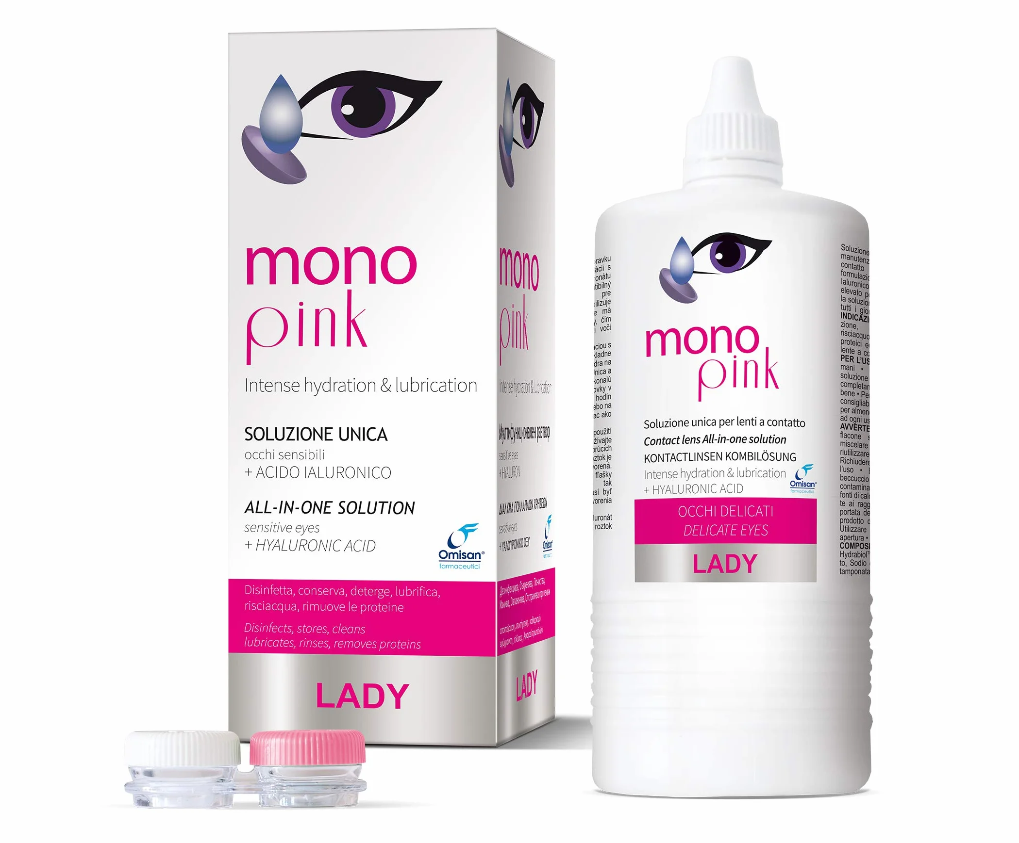 MonoPink Lady Soluzione Unica Lenti a Contatto Acido Ialuronico 360 ml Portalenti