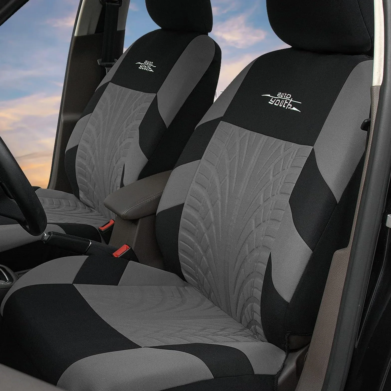 AUTOYOUTH Copri Sedili Auto Universali Compatibile Airbag Laterale Nero Grigio