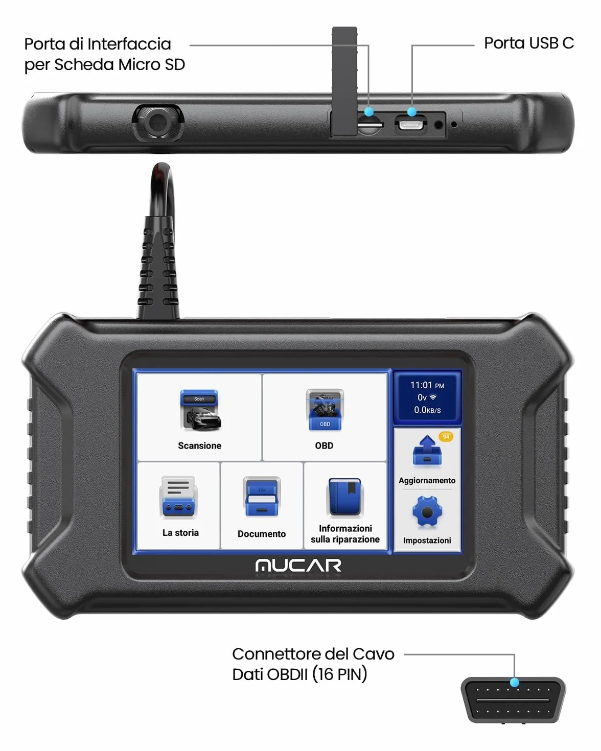 mucar CS5 OBD2 Professionale Diagnosi Auto 5 Sistemi Motore ABS SRS Trasmissione BCM WiFi