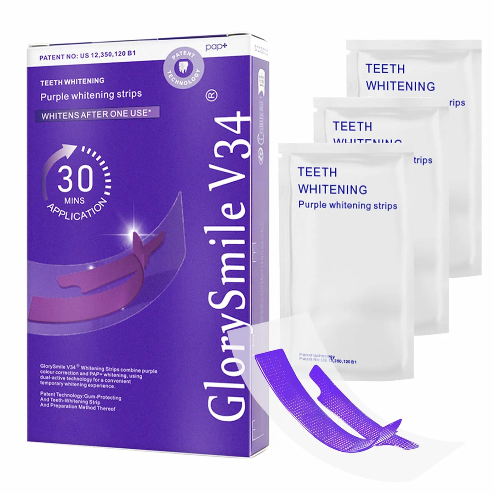 Strisce Sbiancanti Denti 7PCS Viola, Strisce per Cura Denti, Riduce Discromie Superficiali, Adatto Denti Sensibili