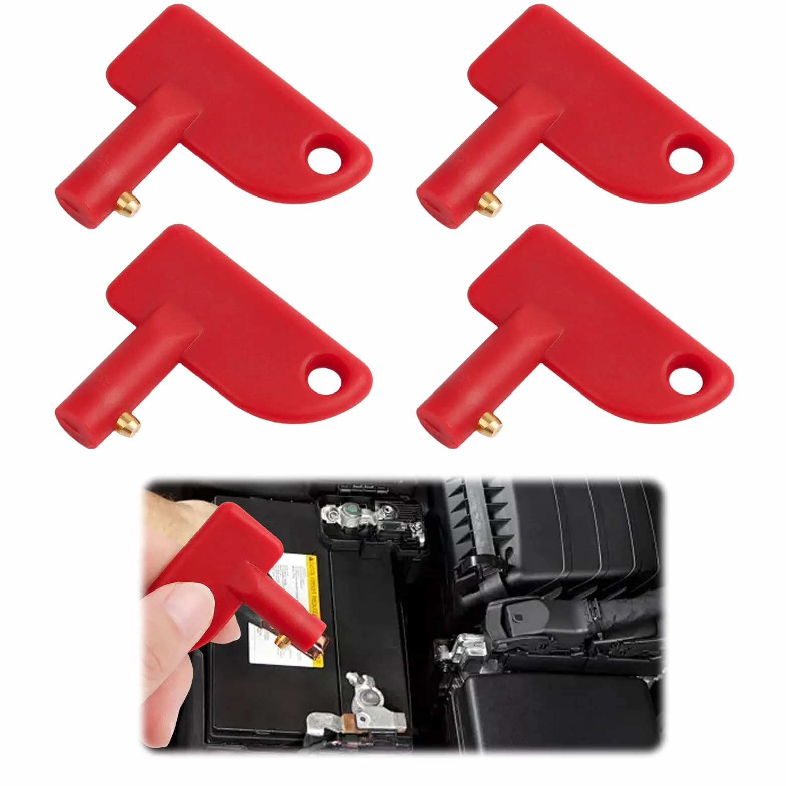 4 Pezzi Chiave Interruttore Batteria Auto, Rosso Chiavi Ricambio per Isolatore, Chiave Stacca Batteria, Chiavi di Isolamento Della Batteria per Auto Barca Camion Modificato Yacht