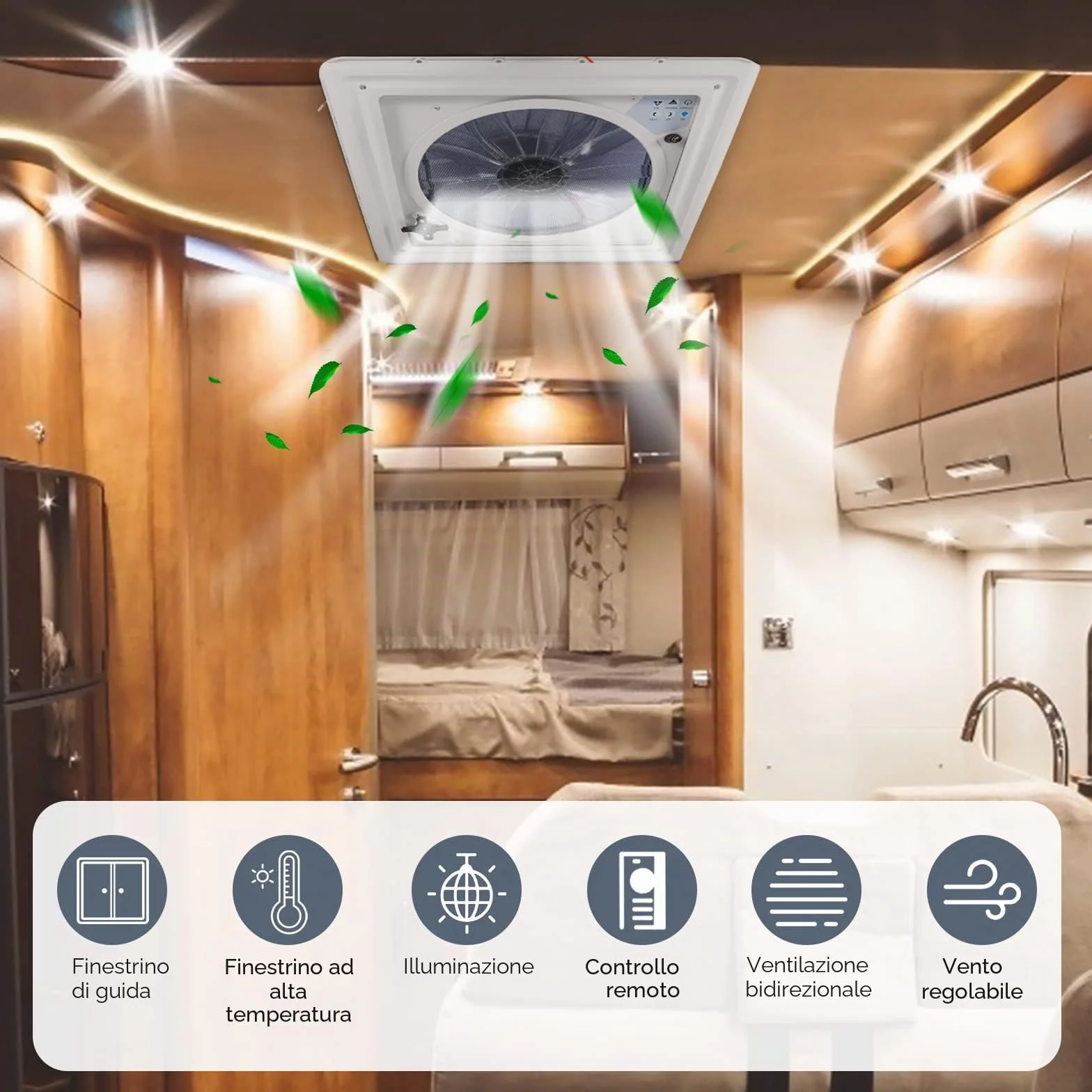 Ventola di Ventilazione per Camper 12V 3 Velocità con Sensore Pioggia e Telecomando
