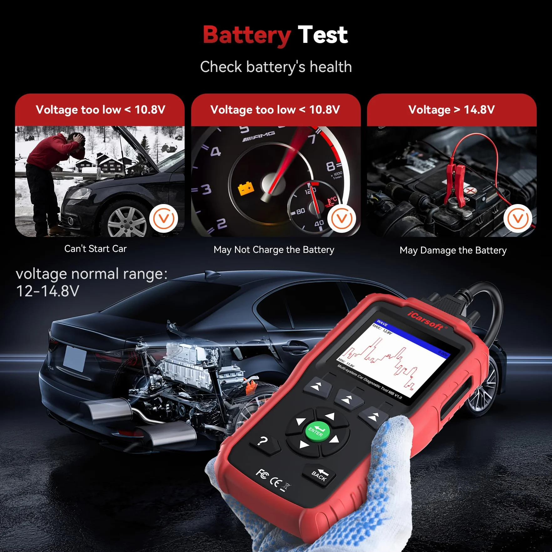 iCarsoft MB V1.0 OBD2 Diagnostica Auto per Benz Sprinter Smart, Diagnosi Tutti i Sistemi, Ripristino Olio, Calibrazione SAS, Test Batteria