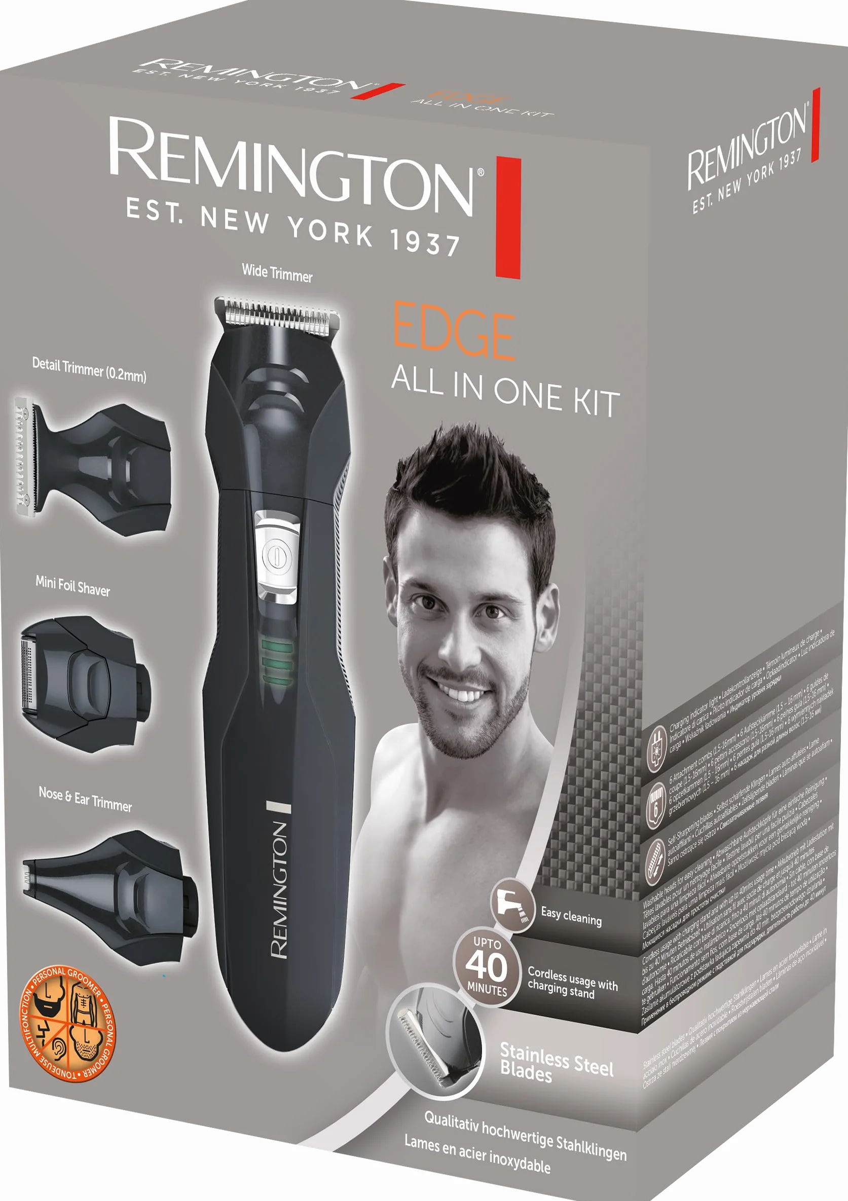Remington Personal Groomer Edge PG6030 Rasoio Elettrico Multiuso 4 Testine Rimovibili