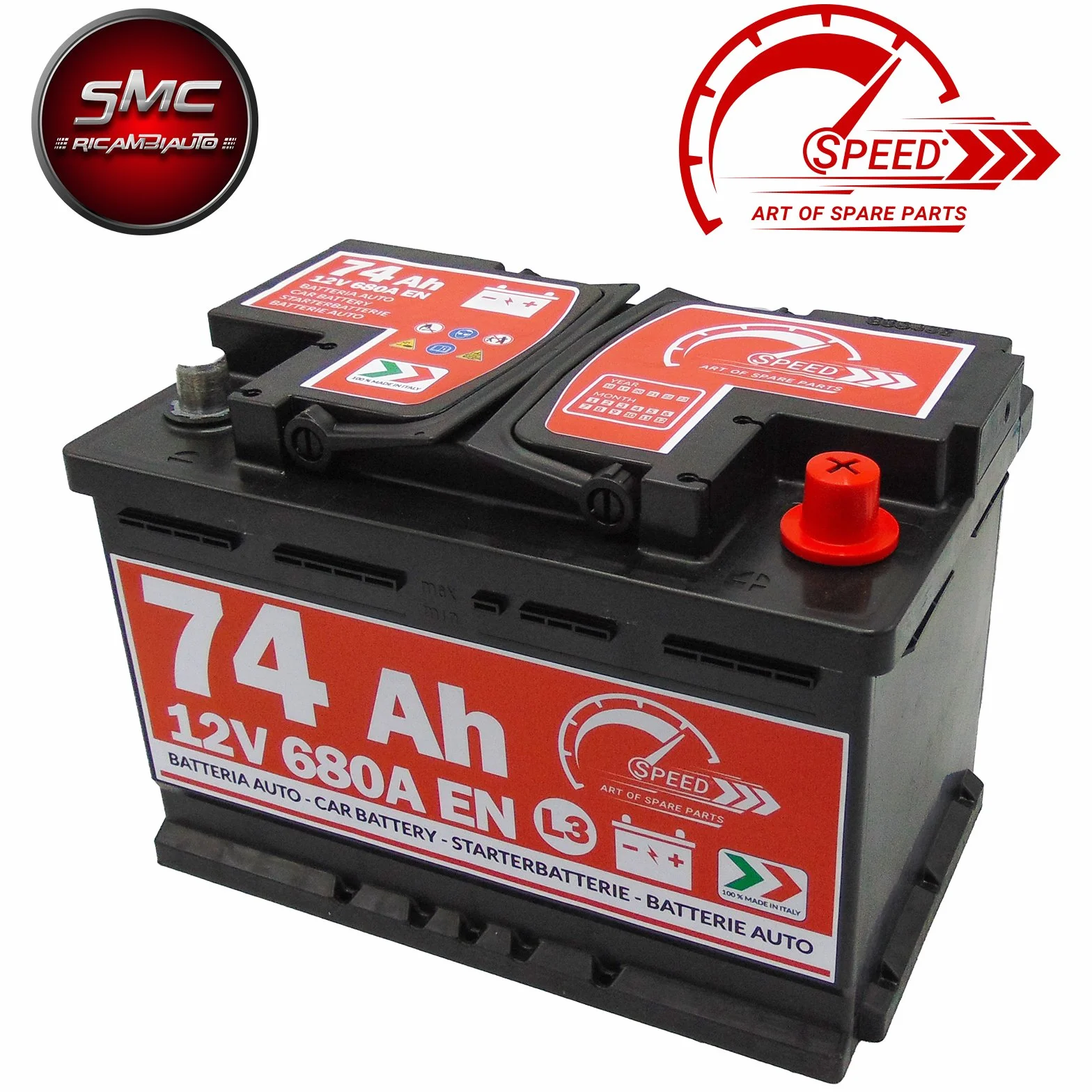 BATTERIA AUTO SPEED BY SMC 12V 74AH 680A CON POLO POSITIVO A DESTRA L374 CODICE
