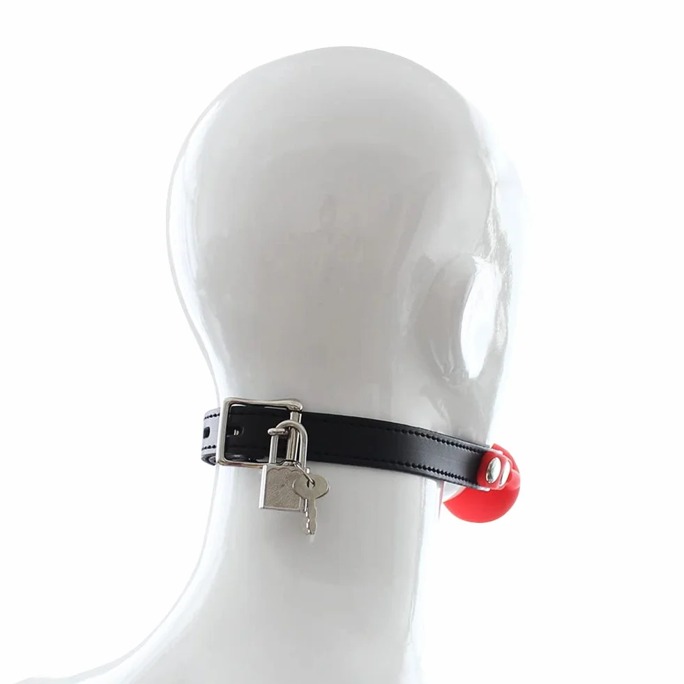 SXOVO Silicone Ball Gag con Serratura e Chiave, Palla Bavaglio per BDSM Sex Toy Rosso