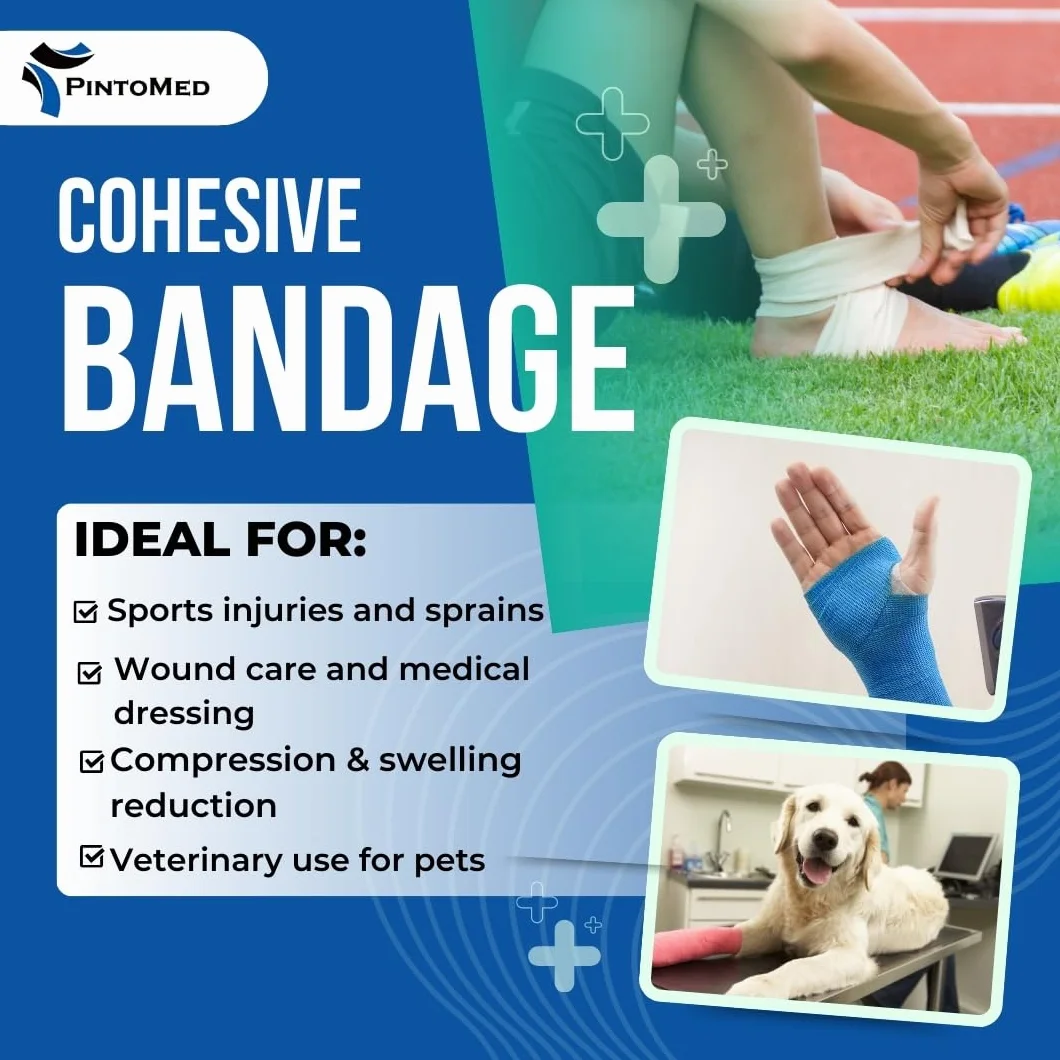PIntoMed Cohesive Bandage BLU 6 x 10 cm x 4.5 m Autoadesiva Flessibile Primo Soccorso
