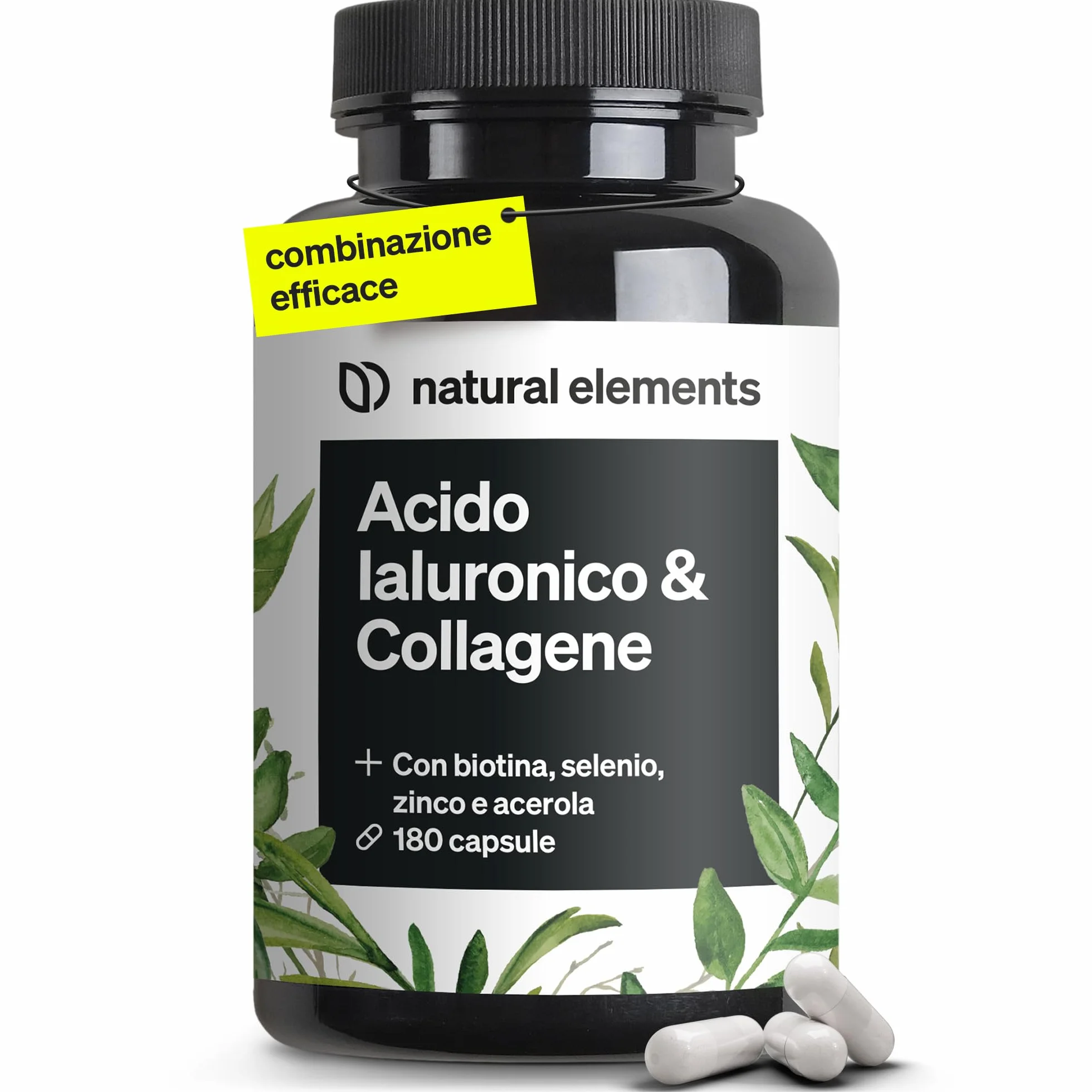 Collagene e Acido Ialuronico Integratore 180 Capsule 1000mg Collagene Idrolizzato 200mg Acido Ialuronico Vitamina C Biotina Pelle Capelli Unghie