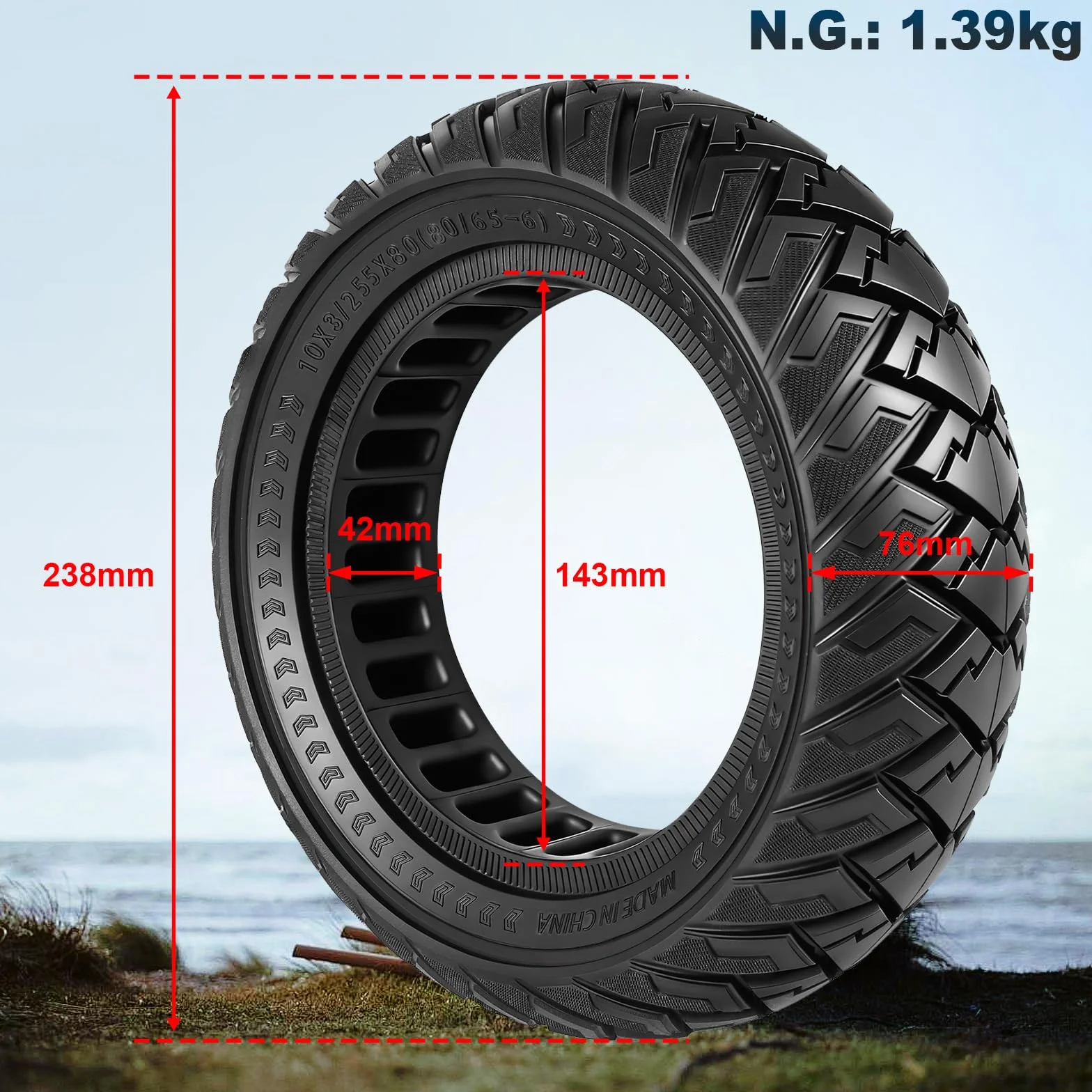 10 x 3 pneumatici in gomma piena, 255 x 80 (80/65 – 6), pneumatici solidi per Kukirin G3 Pro/G2 max/Kugoo M4 pro/Kaabo Wolf Warrior/Mantis 10/Dualtron Zero 10 X scooter elettrico antiscivolo