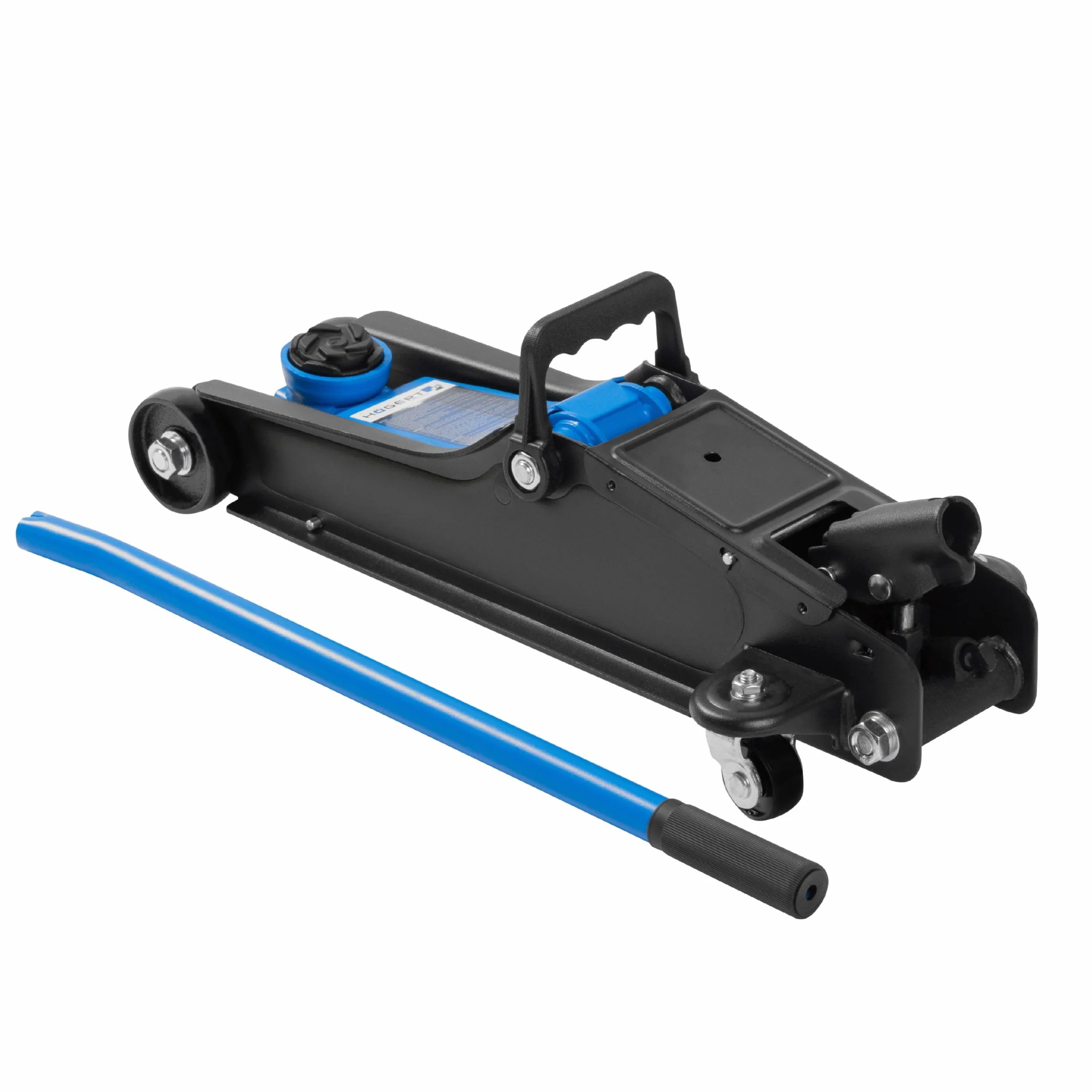 HÖGERT TECHNIK Cric idraulico piatto 2T, altezza 90-340 mm, acciaio, ruote, valvola sicurezza, sollevatore auto