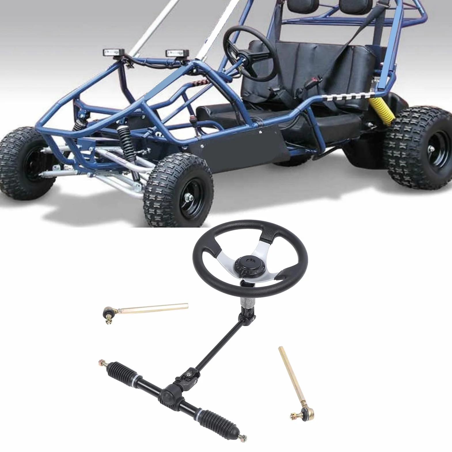 Kit Volante in Acciaio 300 Mm – Gruppo Sterzo Regolabile UTV, Go Kart e Carrello per Veicoli